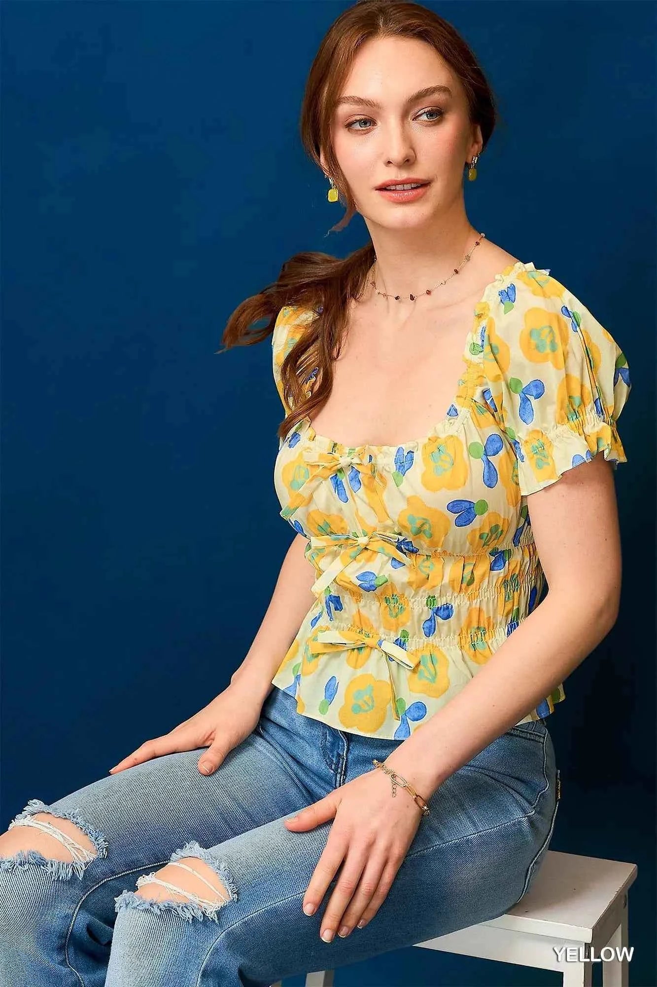 Umgee Floral Smocked Peplum Blouse Yellow d0650bd4-ecfb-465e-9f0c-ecabe1e2c4ed-Max-Origin