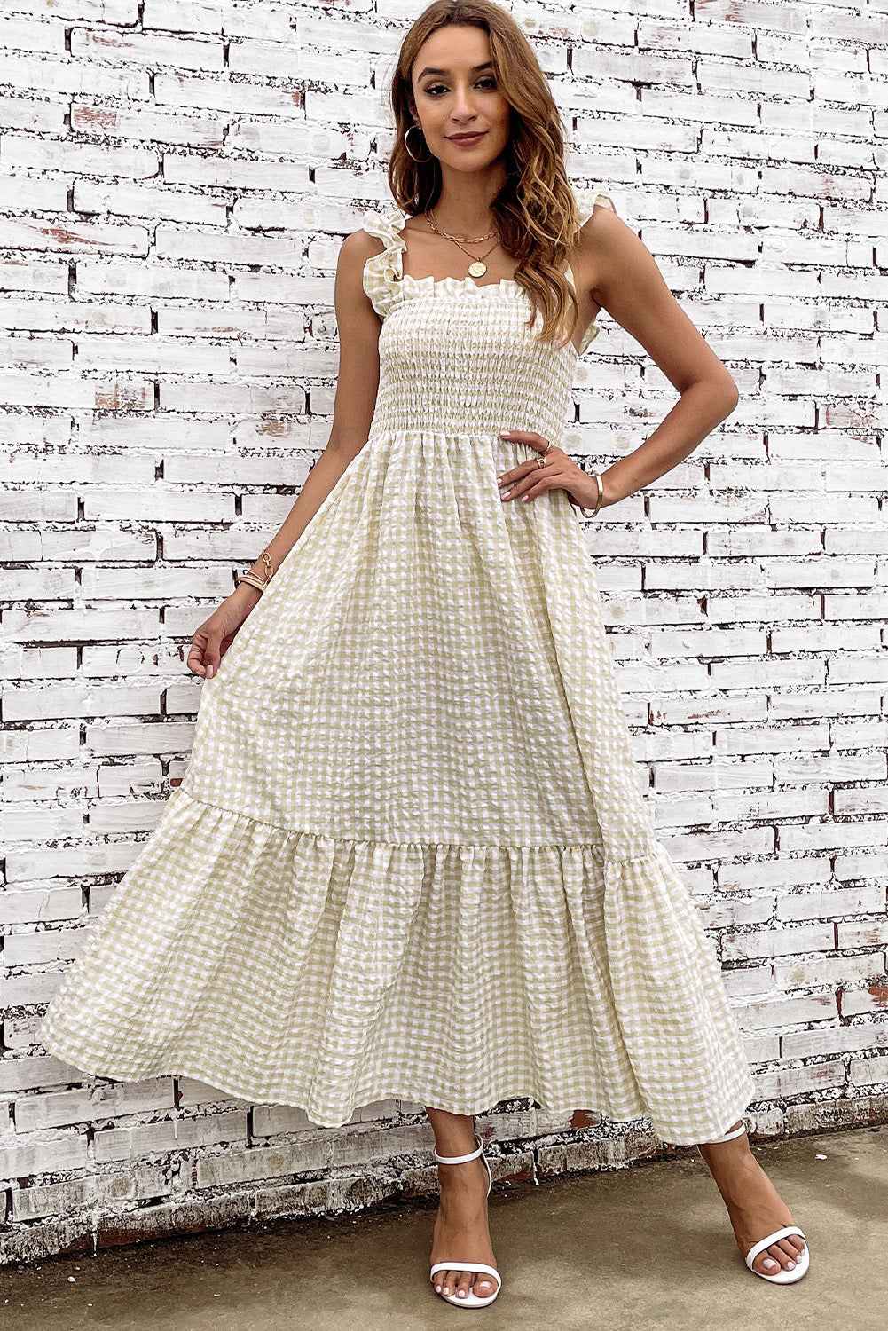 Plaid Ruffle Strap Square Neck Dress Plaid d06bb6abd47c4ad9a503f2a96b67cf93-Max