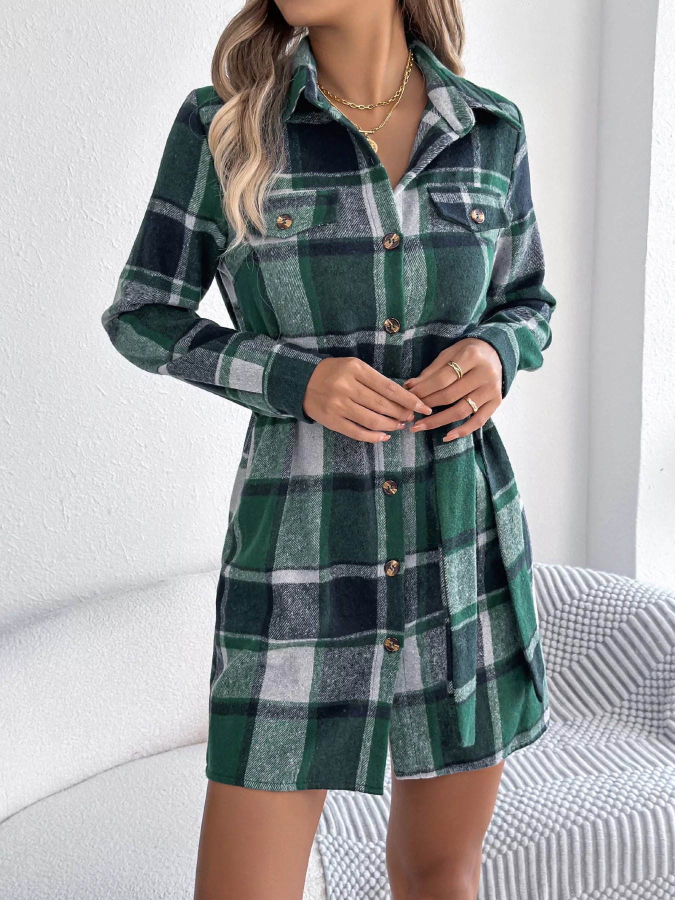Plaid Button Front Tie Waist Shirt Dress d0b357caef2f4488ab8ace46276f05fa-Max-Origin