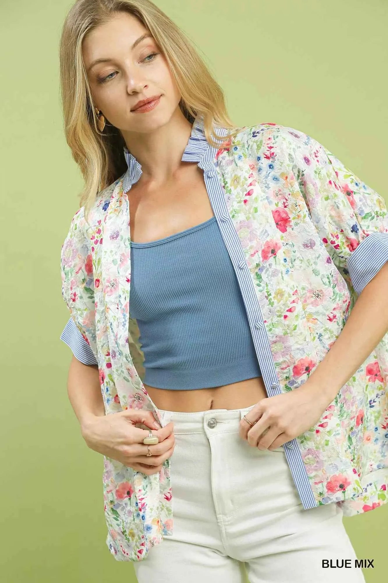 Umgee Jacquard Floral Print Button-Down Shirt d1364bb5-283b-466b-9854-834433fa9b25-Max-Origin