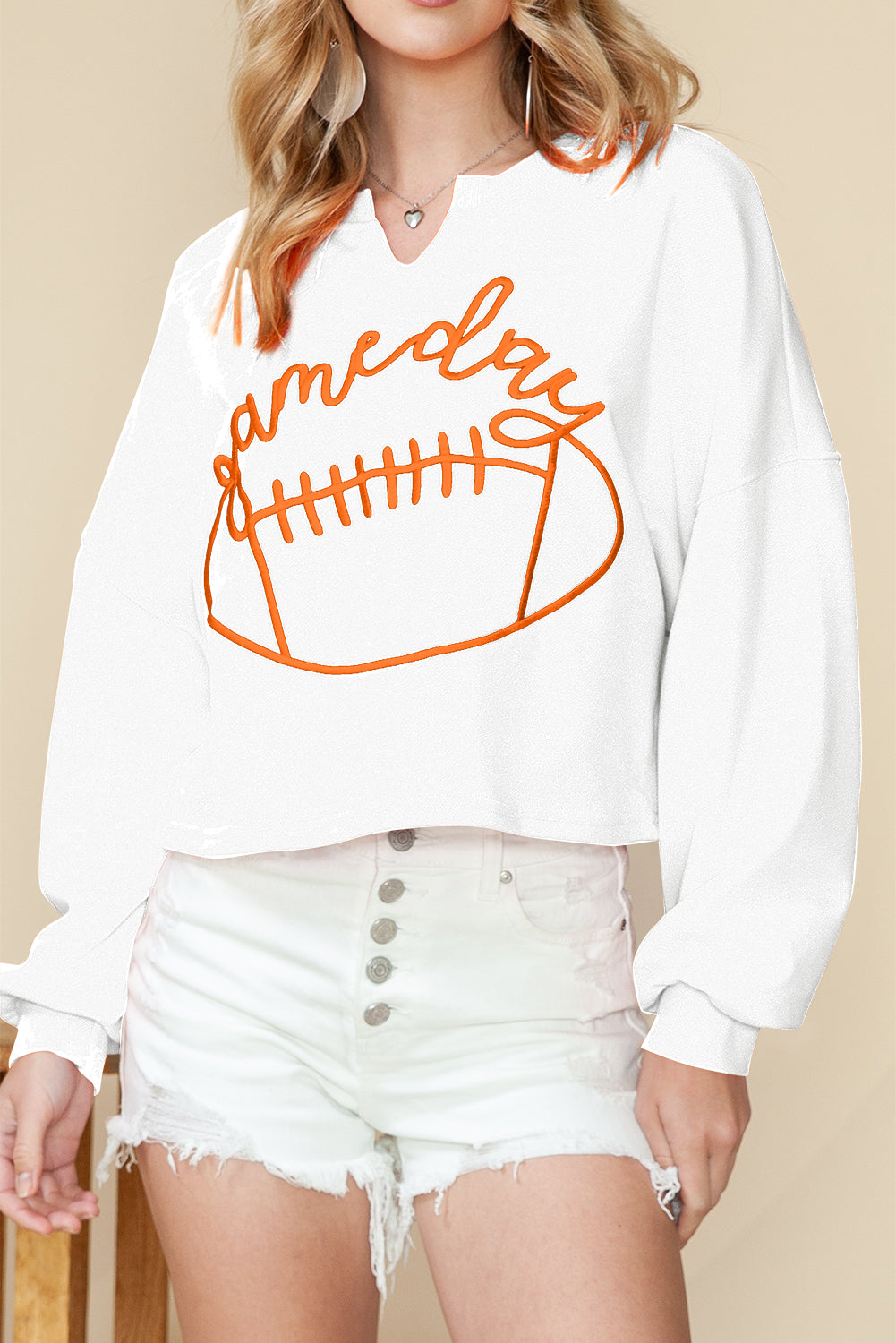 Orange Game Day Lettering Rugby Notched Neck Cropped Sweatshirt d15940afbeaa562c