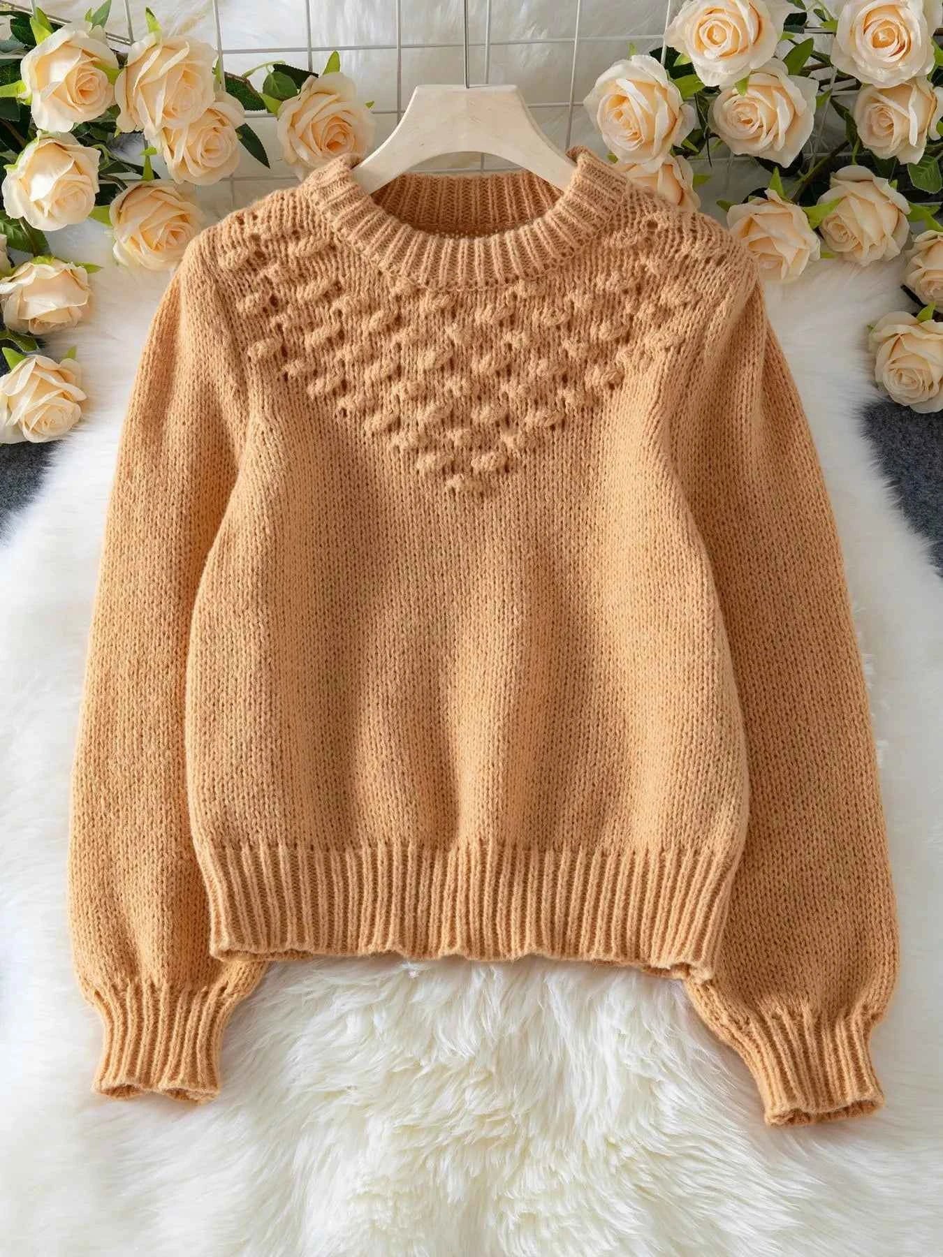 Textured Knit Round Neck Long Sleeve Sweater d2987f53-c8dd-4008-9333-e0874e891f3f-Max-Origin