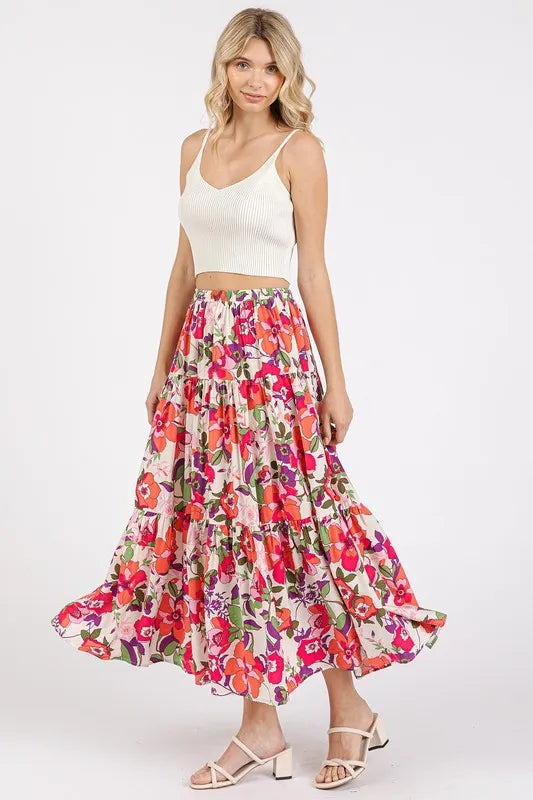 Mittoshop Flower Print Elastic Waist Tiered Skirt d2c6c546-0fa8-441a-abf3-d661b1a4ff06-Max
