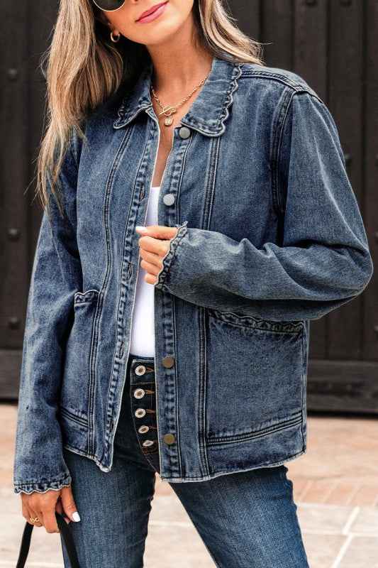 Solid Denim Scallop Collar Patch Pocket Buttoned J Sail Blue d2d81f66-1285-4ad0-8a60-42f85868ba23