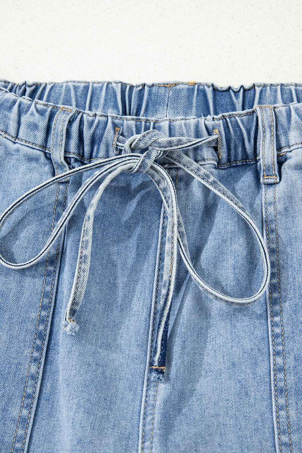 Beau Blue Drawstring Seam Detail Raw Hem Wide Leg Jeans d3e95da3c0f55012