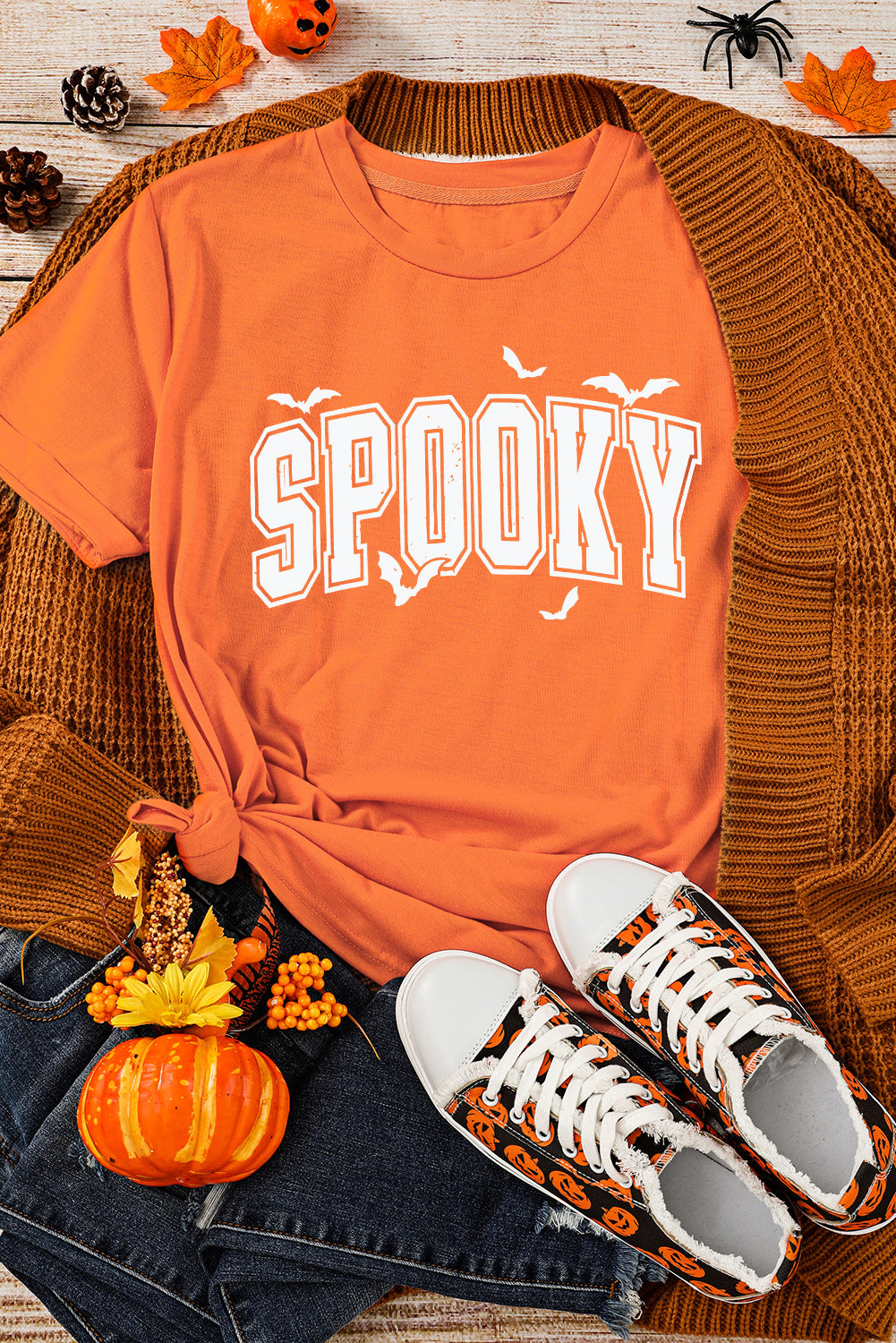 Orange SPOOKY Heat Transfer Printing Crewneck Halloween T Shirt d49346ca8f4f6268