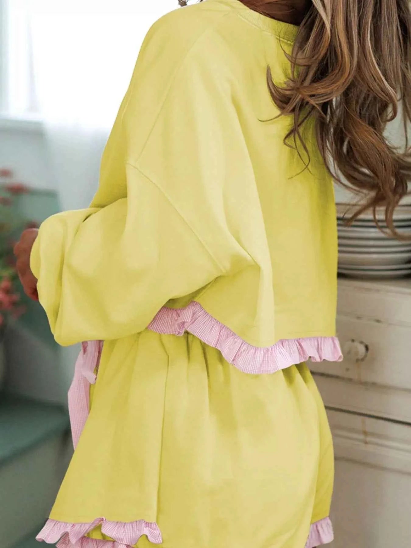 Contrast Frill Hem Round Neck Top and Shorts Set d9d28089-3d5c-4871-967a-d33bad070404-Max-Origin