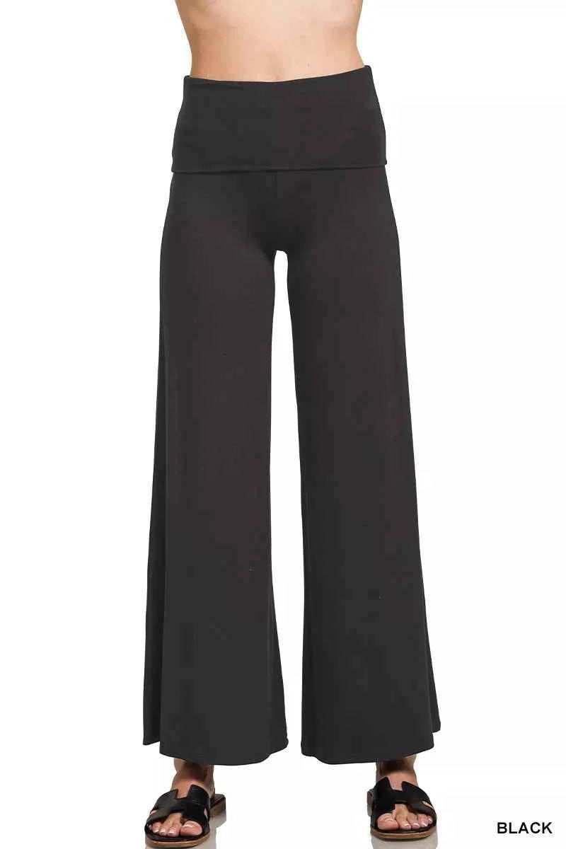 Zenana Full Size Fold Over Waist Comfy Wide Leg Pants Plus Size BLACK da142b02618d4bbeb4ede7a31629d1ad-Max-Origin