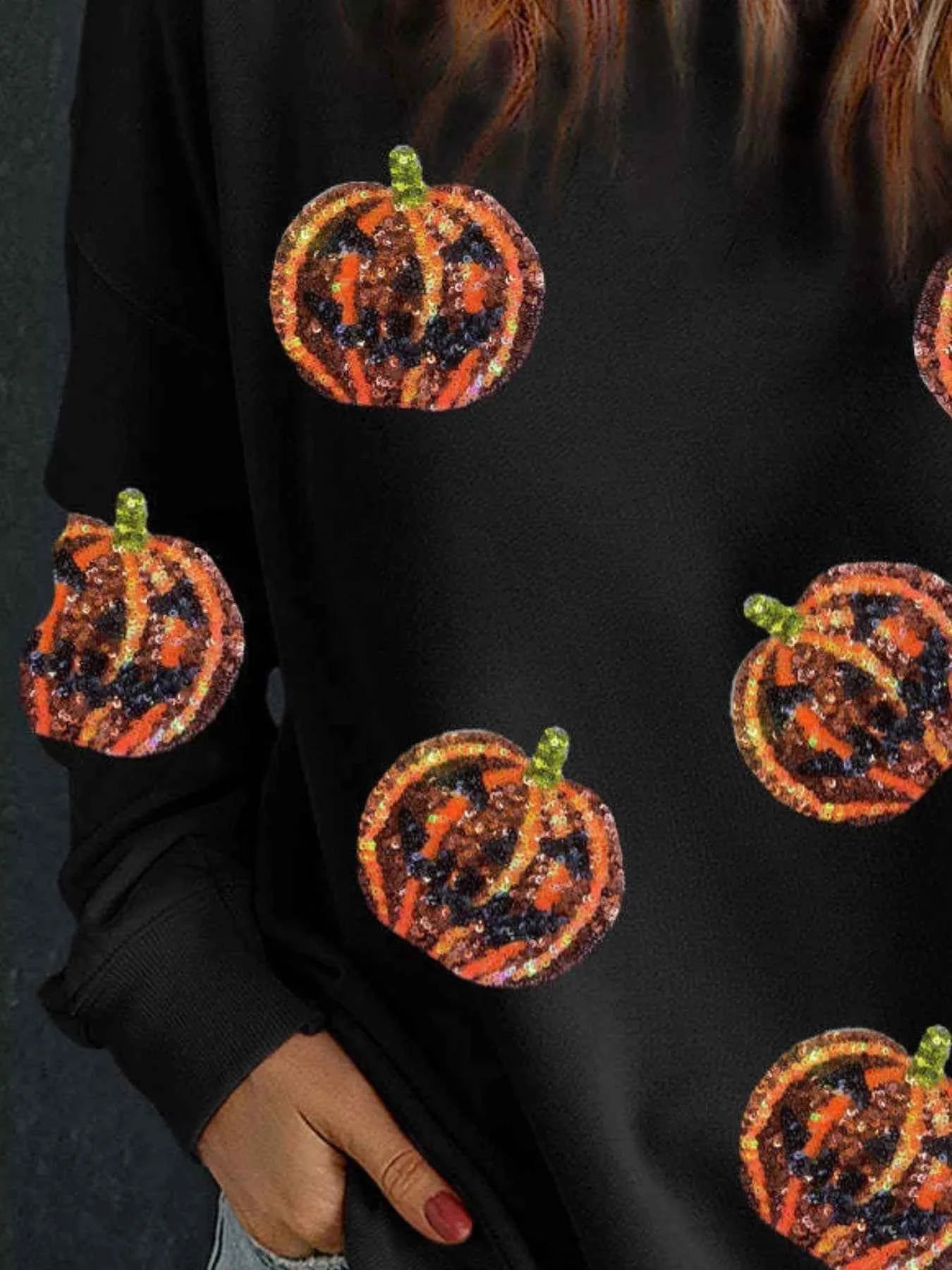 Halloween Sequin Round Neck Long Sleeve Sweatshirt da85ecaf-7e6f-4af1-b74f-409ddf271a45-Max-Origin