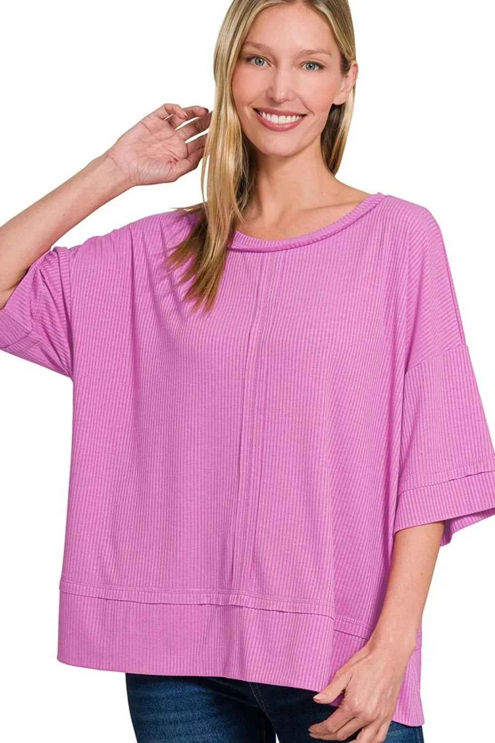 Zenana Ribbed Boat Neck 3/4 Sleeve Top MAUVE dd2eee4b-58d1-4bb2-a483-30b44655fd5b-Max-Origin