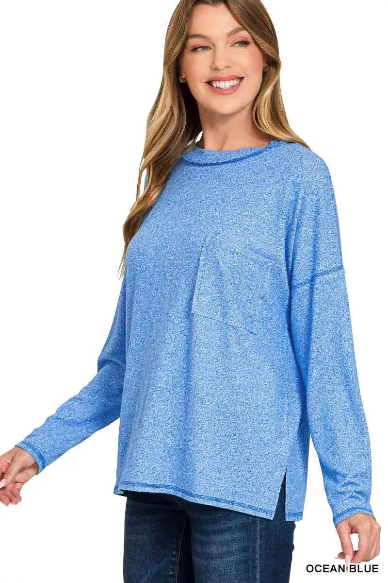 Zenana Soft Melange Hacci Round-Neck Long Sleeve T-Shirt OCEAN BLUE dd6637fd6f3b47b0bea584739565c401-Max-Origin