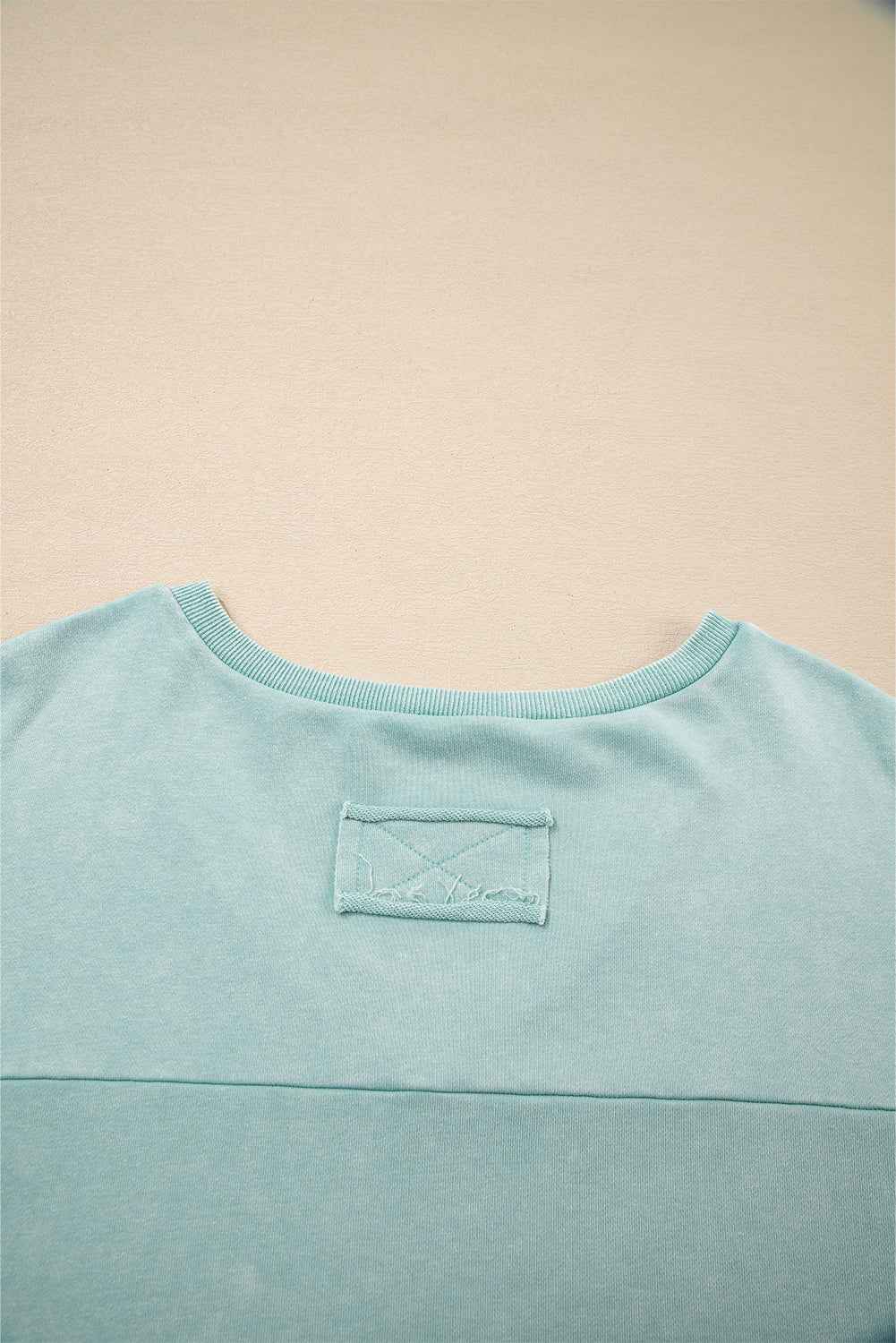 Mist Blue Mineral Wash Exposed Seam Buttoned V Neck Pullover Top df8354c32dde1149