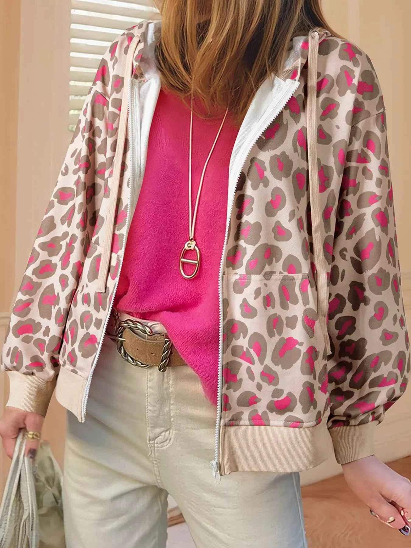 Leopard Print Zip-Up Hoodie Strawberry dffb5385181343198cba9eea74ce11eb-Max-Origin