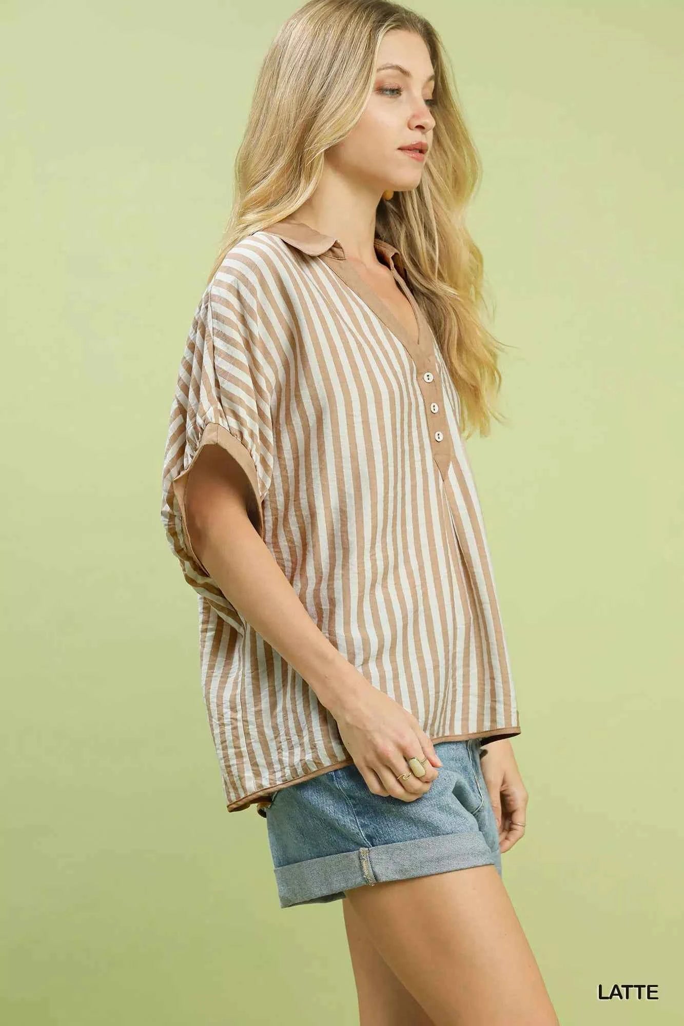 Umgee Stripe Collared Oversized Top