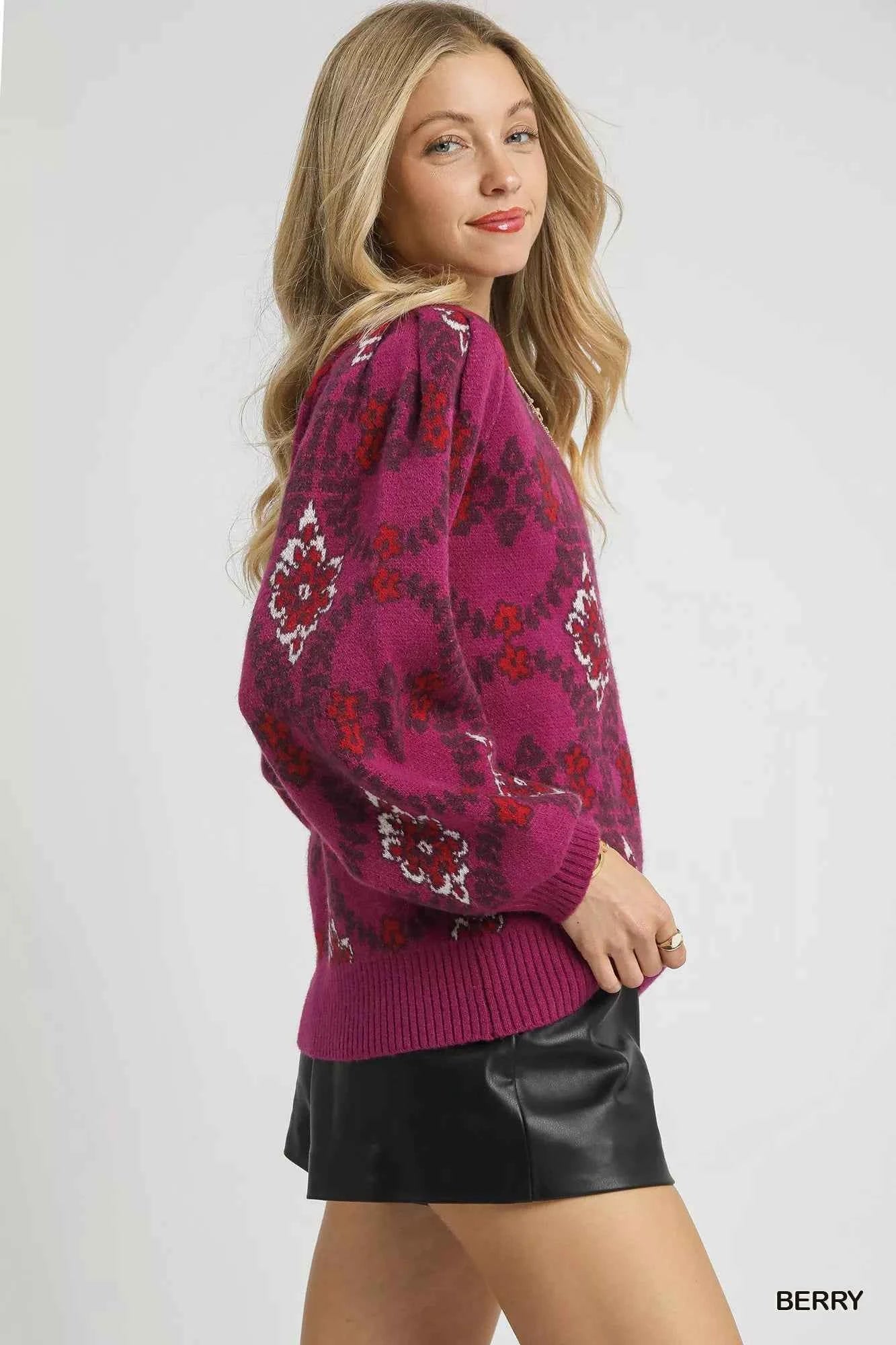 Umgee Boho Patterned Long Sleeve Sweater e116162d-d7c7-4529-af14-57345b400091-Max-Origin