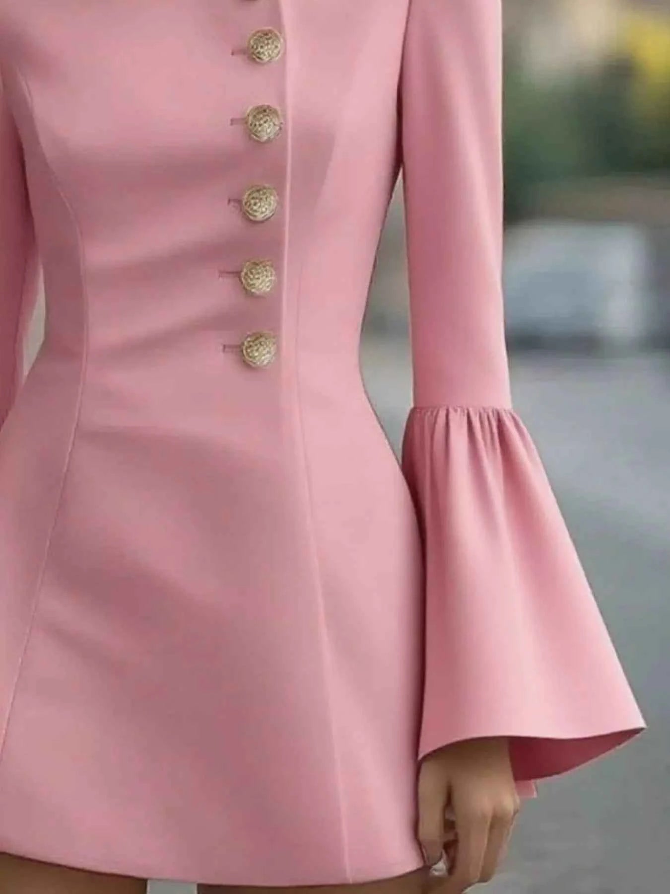 Bell Sleeve Mini Dress with Front Button e14c4a2d-014e-400b-b22f-7264f065026c-Max-Origin