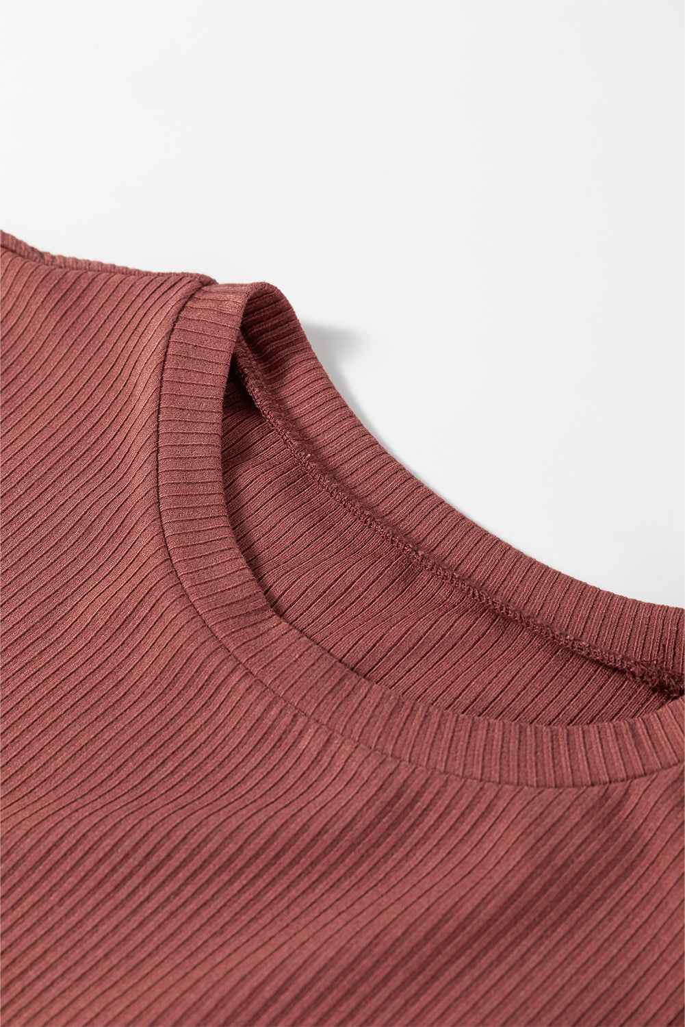 Mineral Red Ribbed Long Sleeve Crew Neck Solid Color Bodysuit