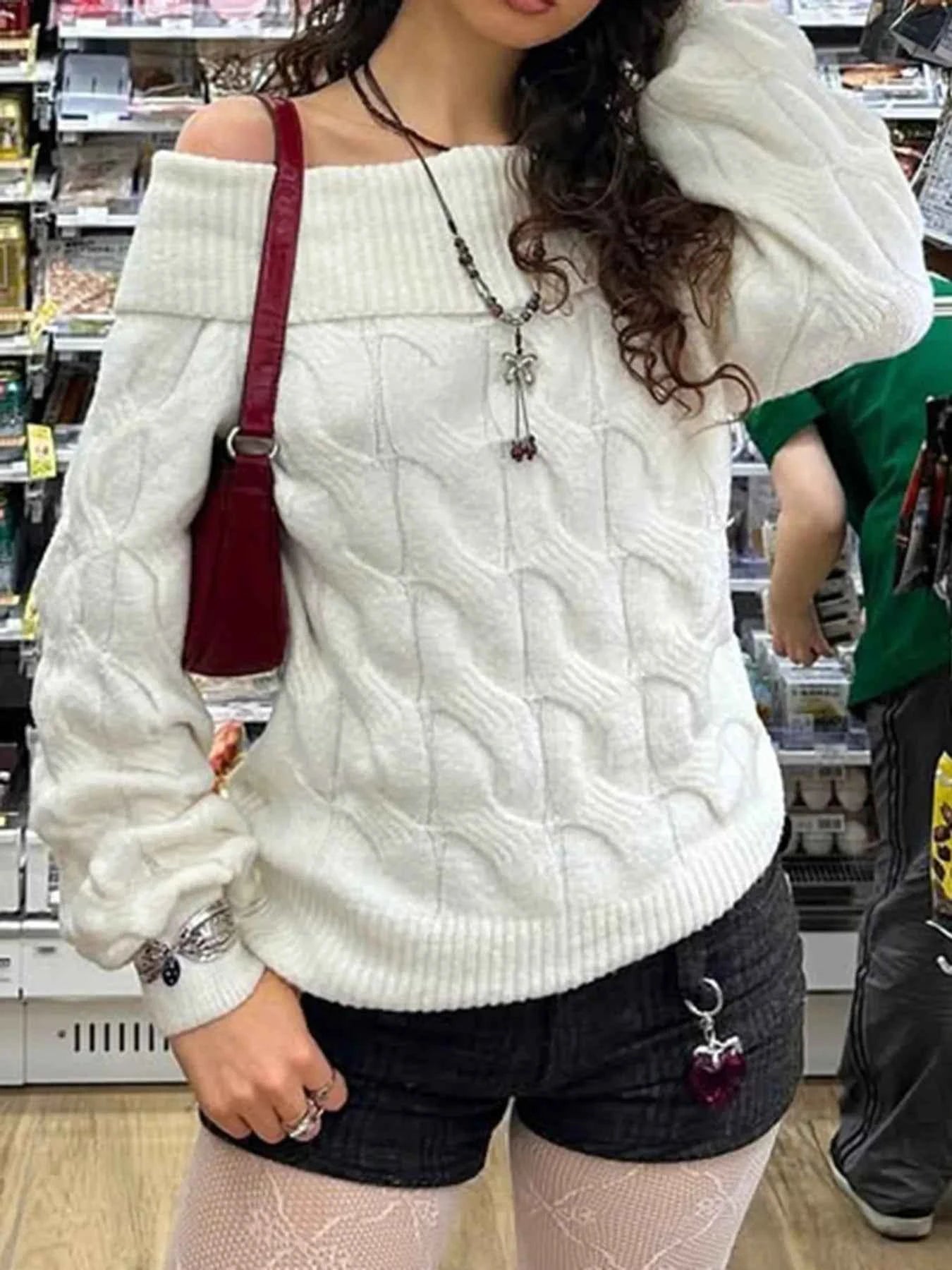 Cable Knit Off-Shoulder Sweater e2f2088721874ce0b64e92dca775f171-Max-Origin