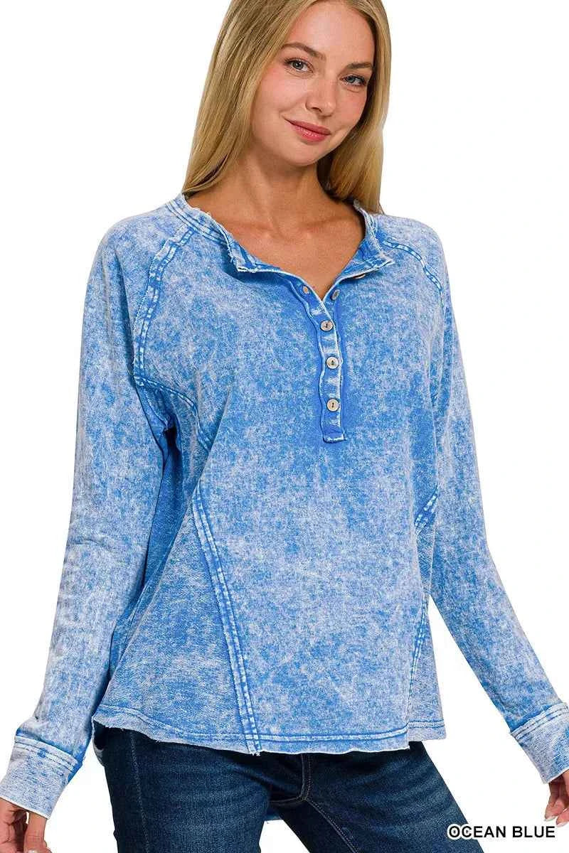 Zenana Washed French Terry Half Button Top e2f49c18c30e44edb56b5263d270e724-Max-Origin