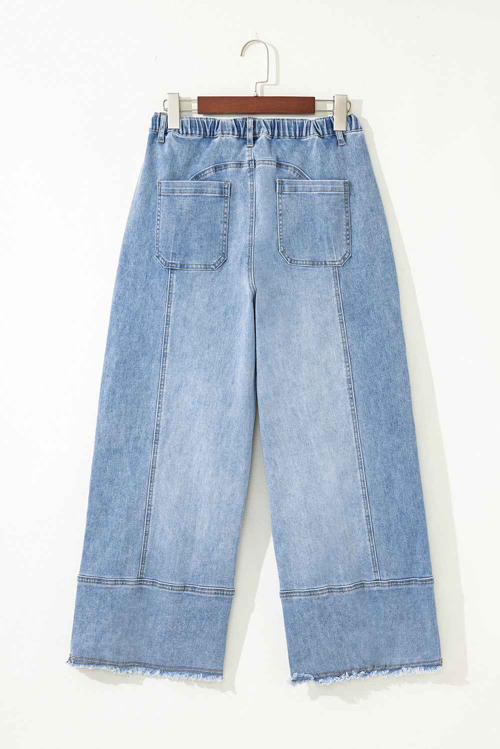 Beau Blue Drawstring Seam Detail Raw Hem Wide Leg Jeans e3b7918d1fd0157b