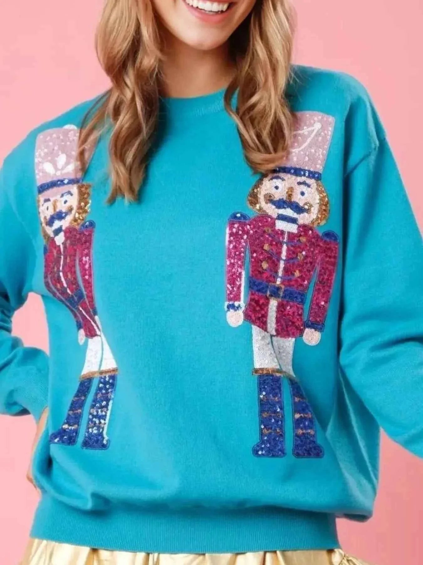 Christmas Sequin Nutcracker Dropped Shoulder Sweatshirt Blue e408a754-3a6e-474c-877b-a7f9741aac0f-Max-Origin