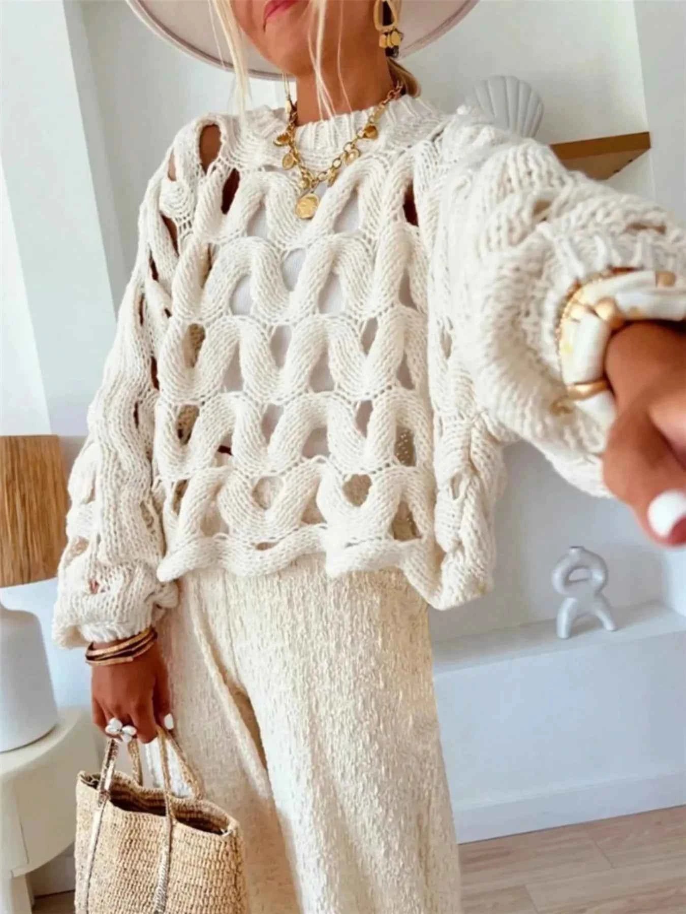 Chunky Cable Knit Hollow Out Sweater White e4b794a2598f425286c56a215e68b5e5-Max-Origin