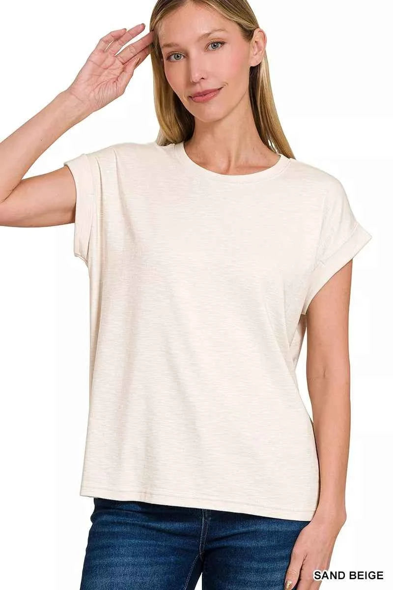 Zenana Full Size Cotton Modal Slub Rolled Sleeve T-Shirt Plus Size SAND BEIGE e73897fe02f54c74a070ad983791ad4b-Max-Origin