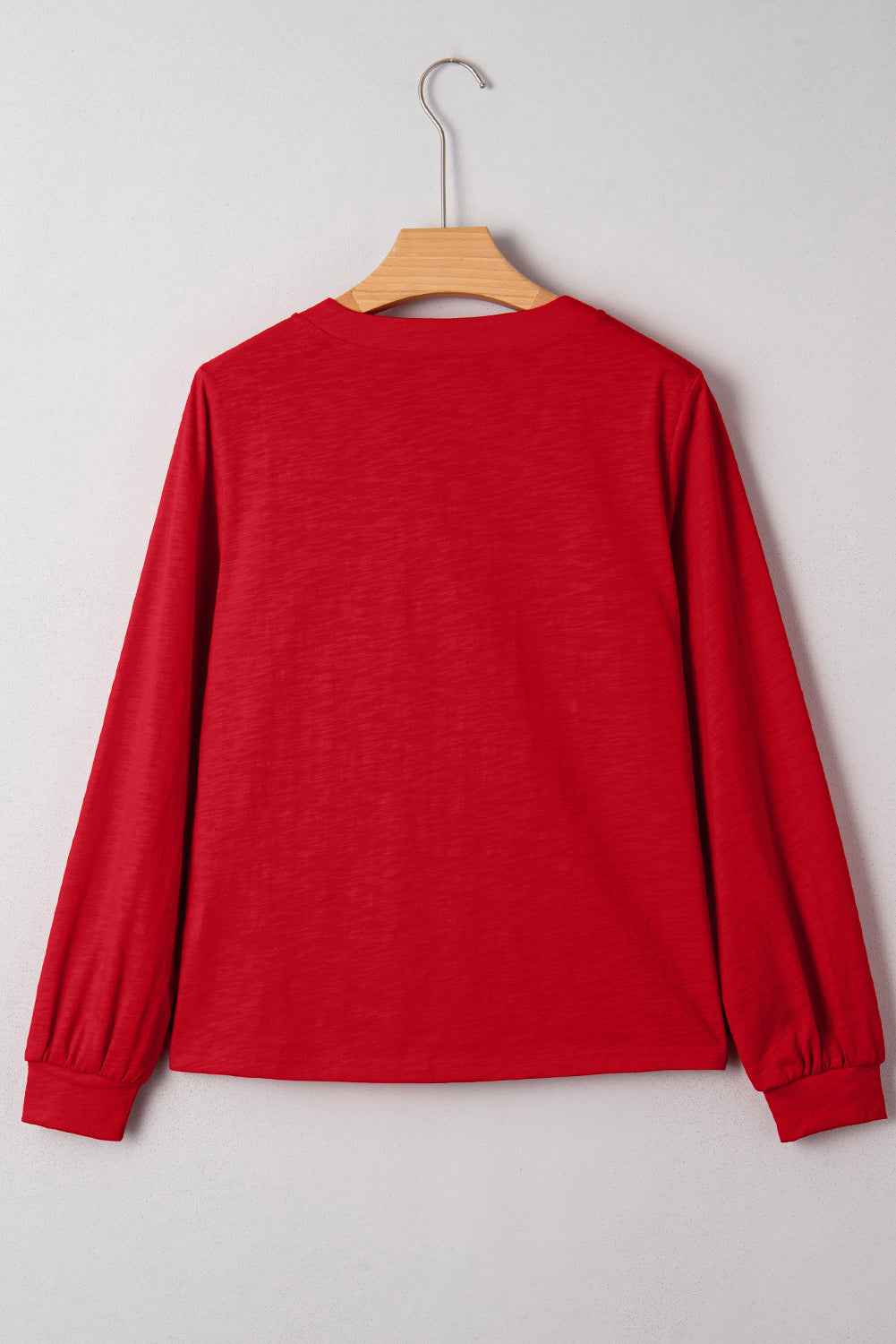 Racing Red Casual Button V Neck Long Sleeve Top e7c51992b8842473