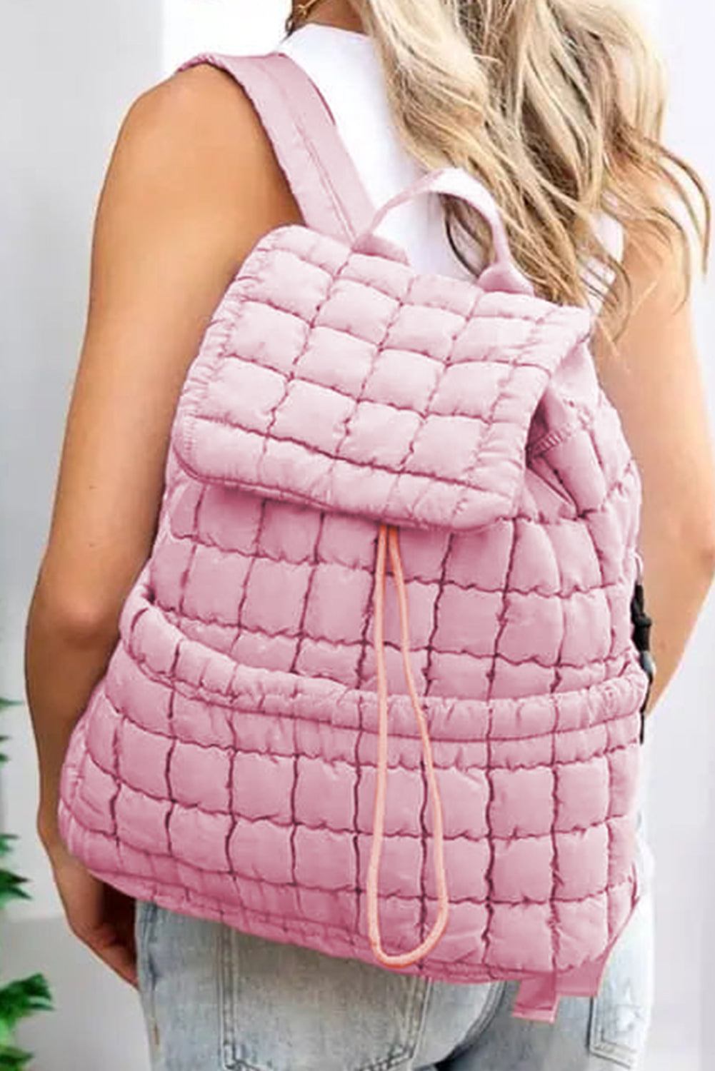Pink Solid Flapped Quilted Puffer Backpack Pink ONE SIZE e812d2897a988c94