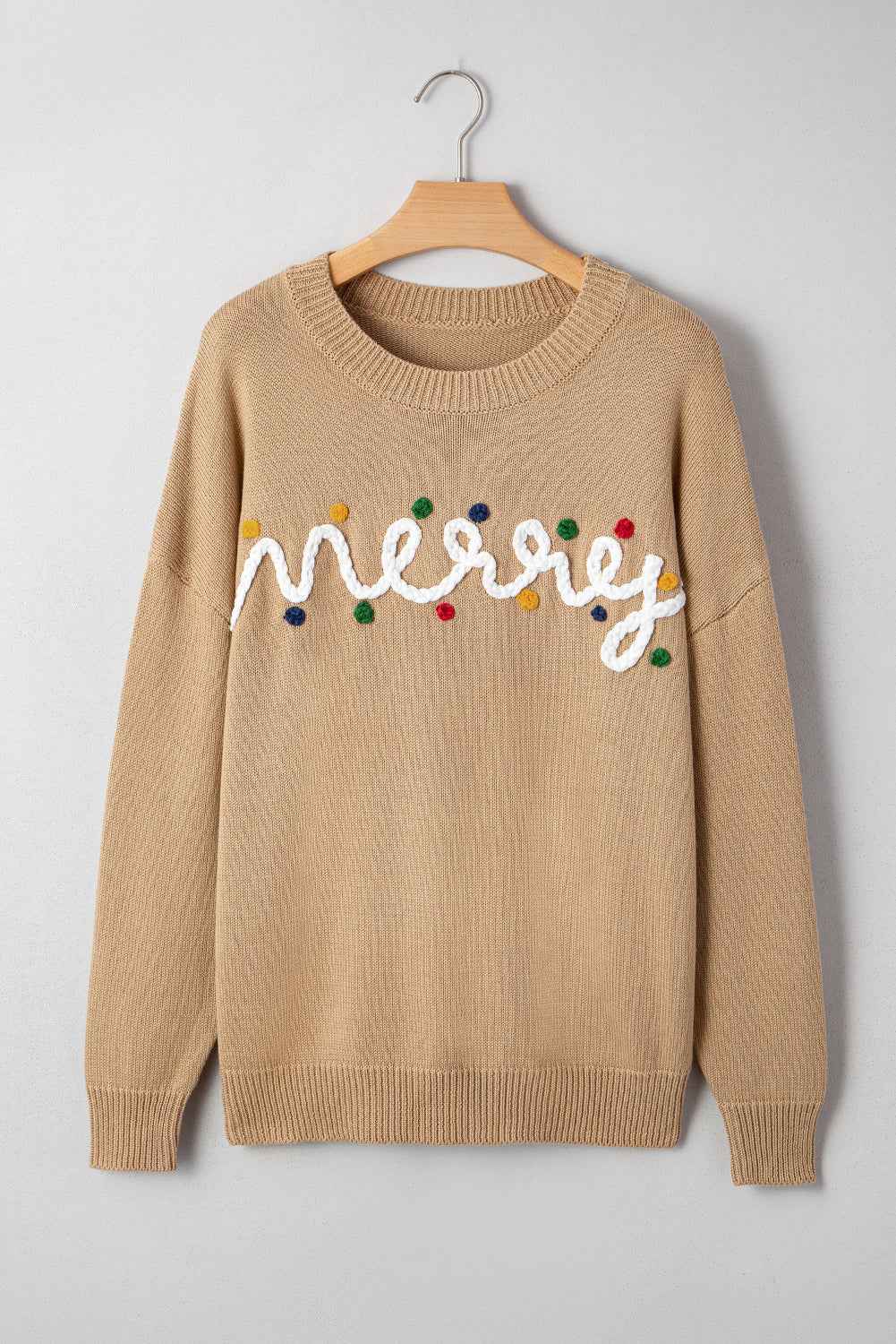 Smoke Gray Merry Colorful Dot Detail Christmas Dolman Sweater
