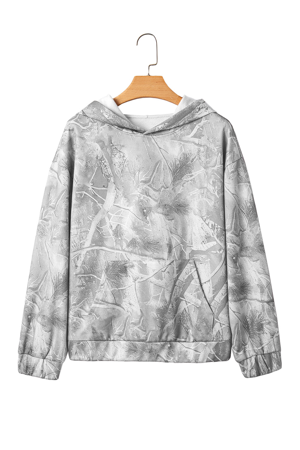 Gray Camouflage Maple Leaf Print Kangaroo Pocket Oversized Hoodie e9b1dfc8a3c85215