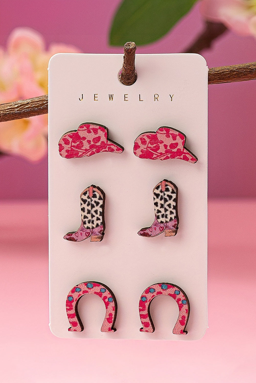 Rose Red 3 Pairs Hats Boots Horseshoes Earring Set Rose Red ONE SIZE Alloy ecf86744bf3cd43b
