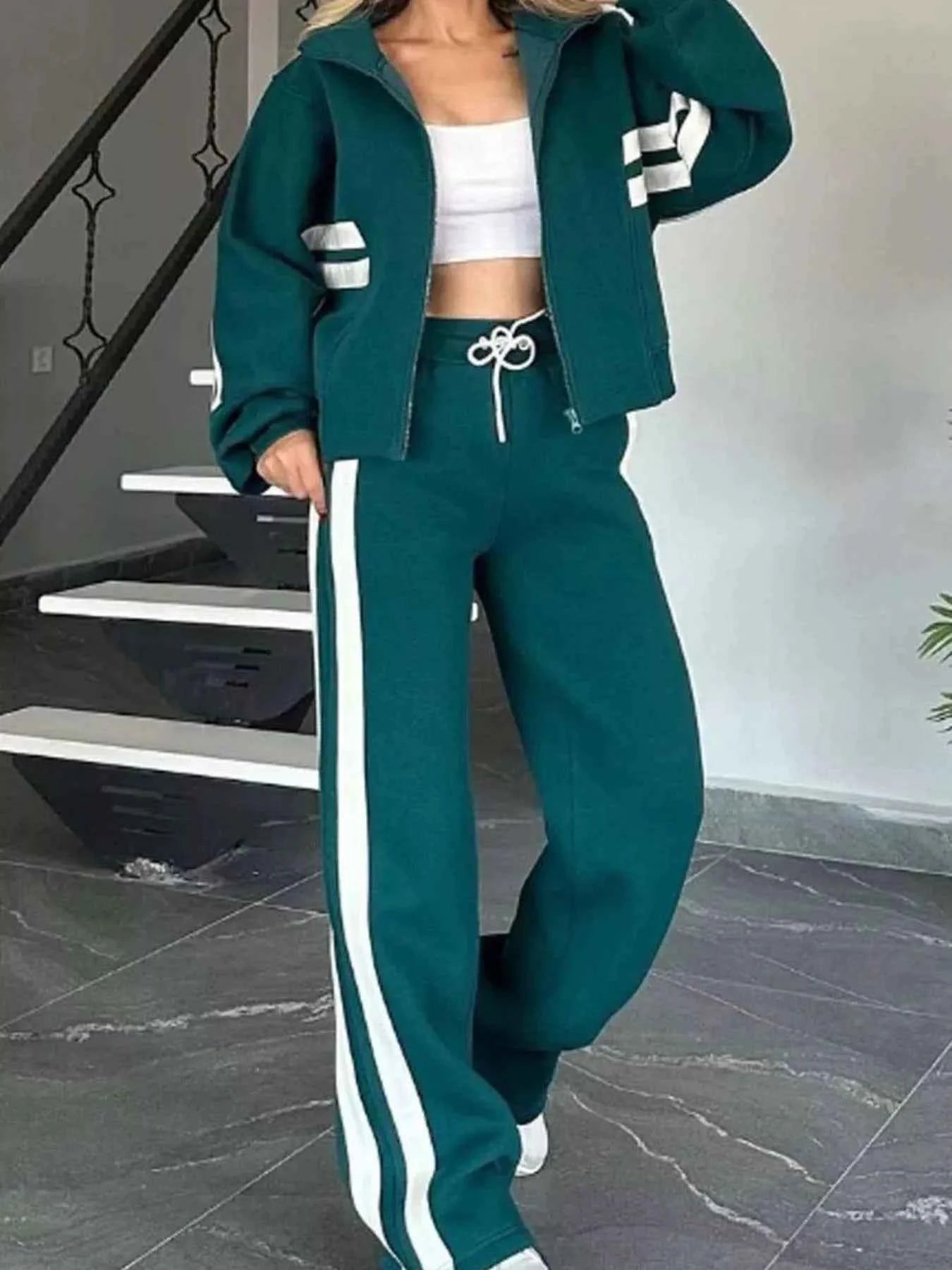 Full Size Contrast Stripe Zip Up Jacket and Pants Set Plus Size Green ed2901c1-d7be-426d-bcf2-cb3137aeb362-Max-Origin