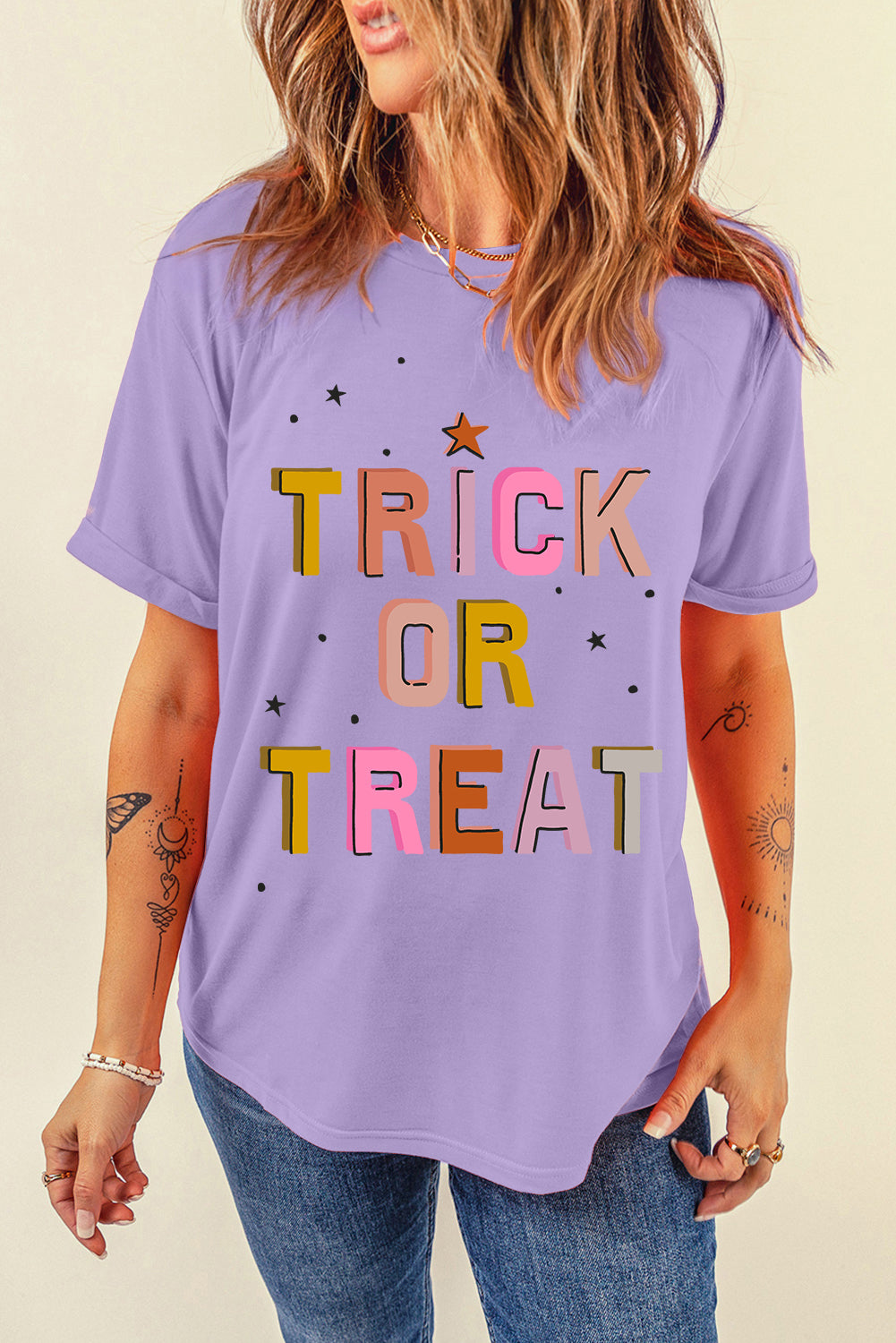 Wisteria TRICK OR TREAT Halloween Heat Transfer Printing Graphic T Shirt ed428ff7cfa9fea4