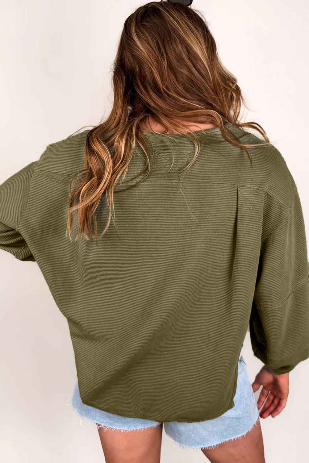 Seagrass Plain Ribbed Exposed Seam Loose Top