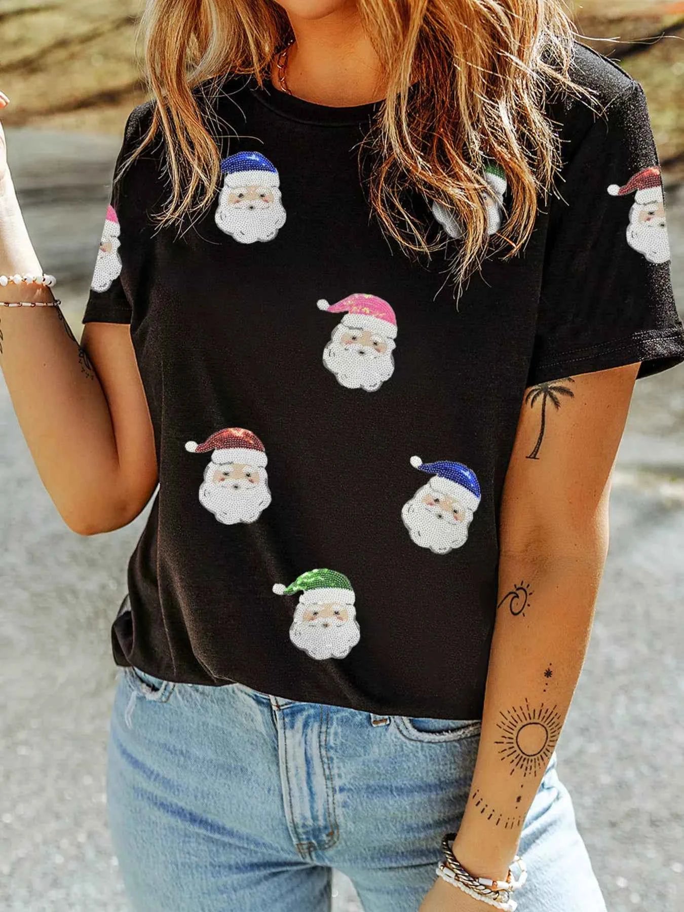 Christmas Santa Sequin Short Sleeve T Shirt ee1b2bf705094c738b85daf44d264a93-Max-Origin