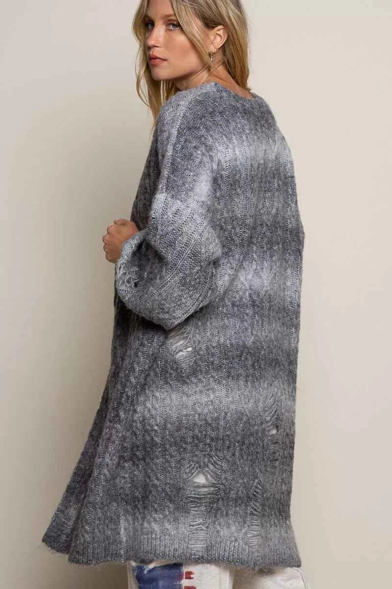 POL Distressed Cable-Knit Ombre Dying Cardigan ee66c4d3-c76c-467f-af8d-c4540953eb52-Max-Origin
