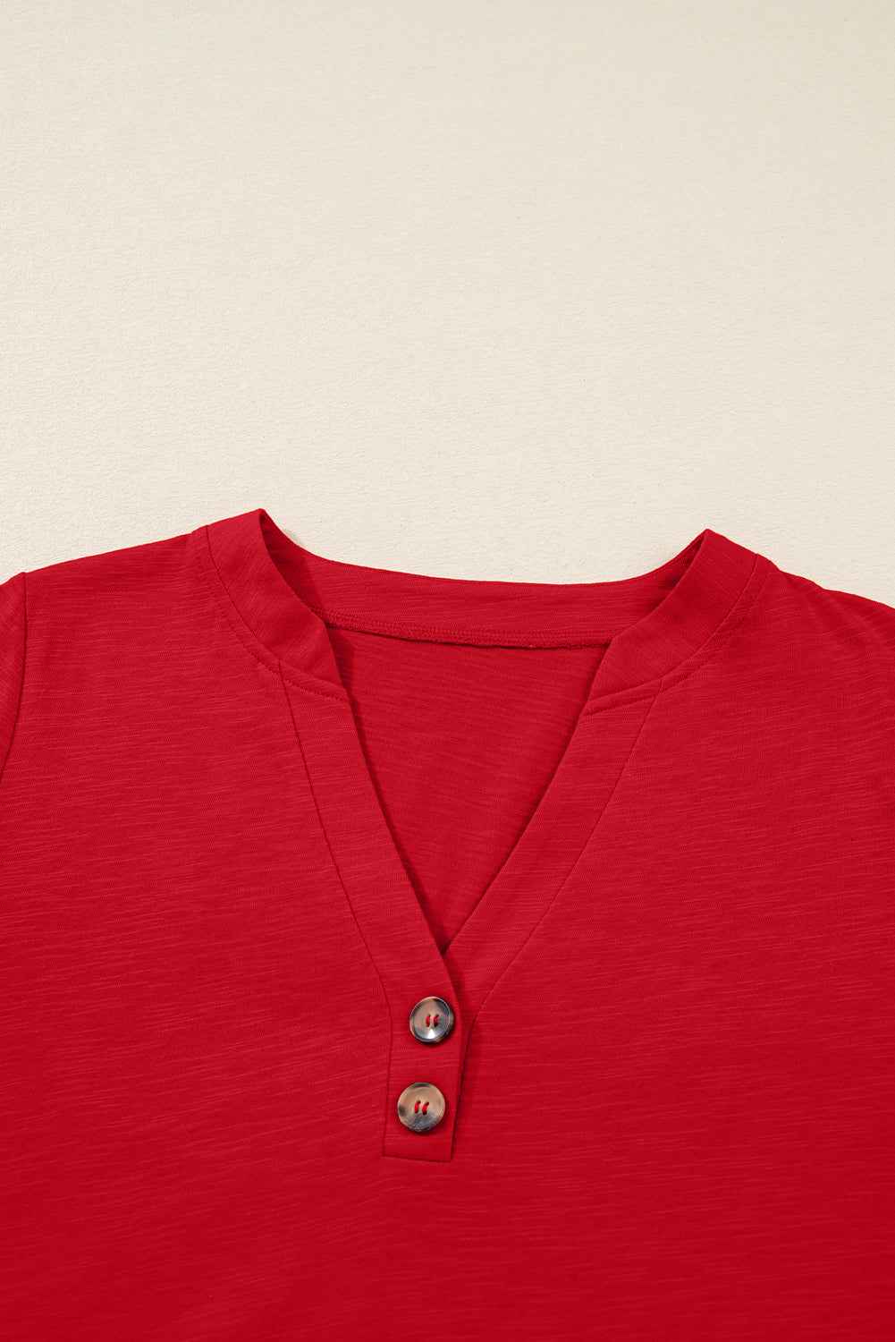 Racing Red Casual Button V Neck Long Sleeve Top eedb2577aba0a4ce