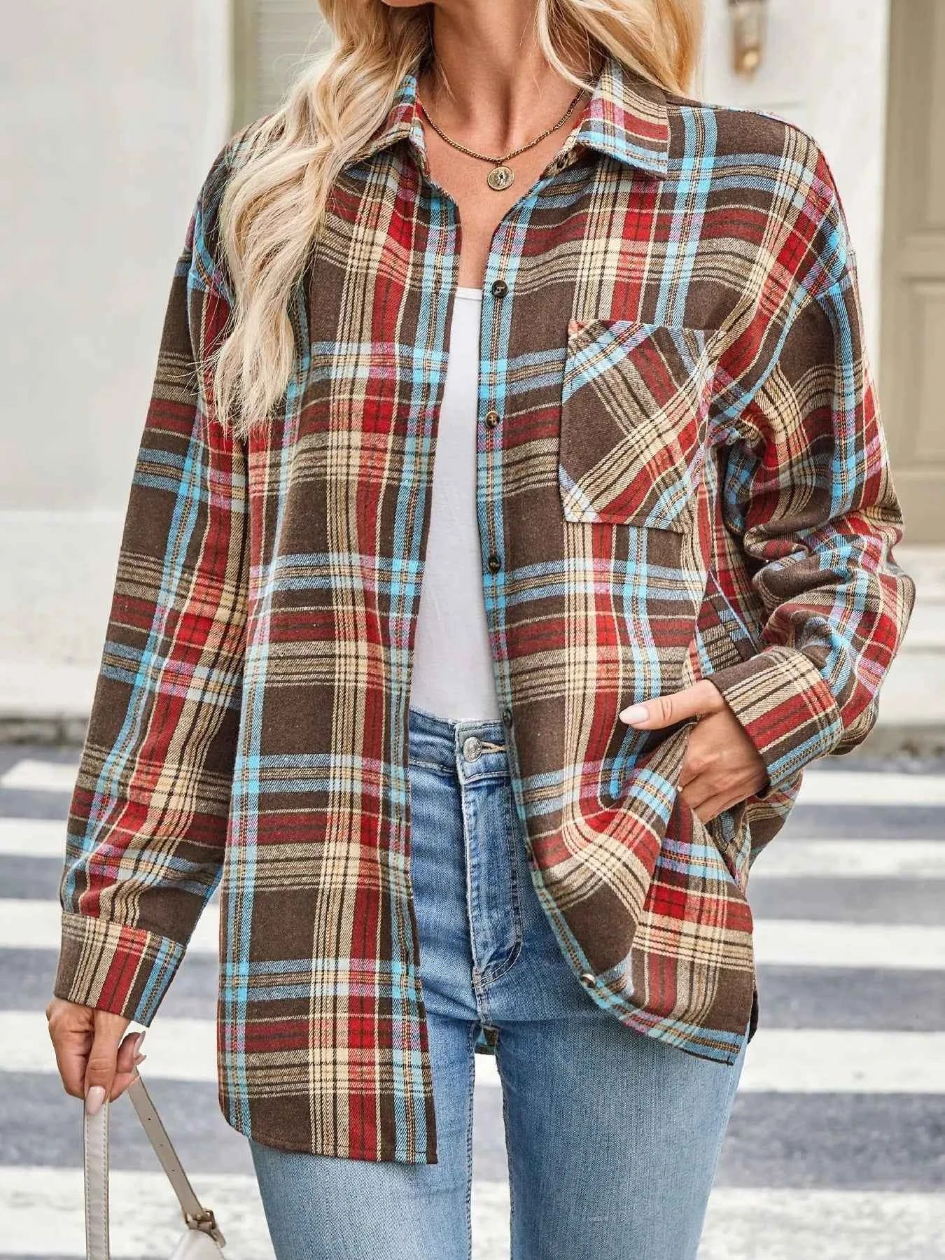 Plaid Button Up Long Sleeve Shirt Caramel efdd06b95be54e68816268b1b81ad0ac-Max-Origin