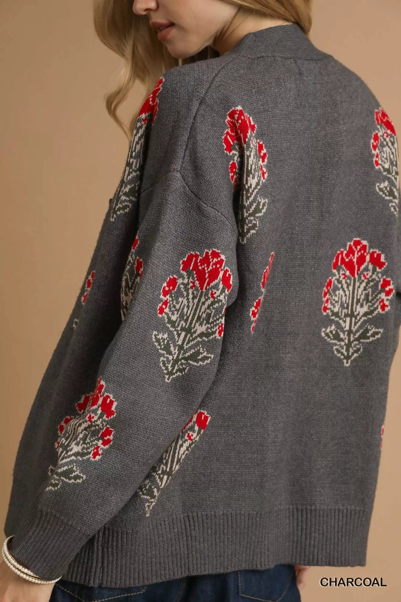 Umgee Single Flower Stem Jacquard Cardigan Sweater f0298db7-9989-492e-8af5-59b7e811c9ac-Max-Origin