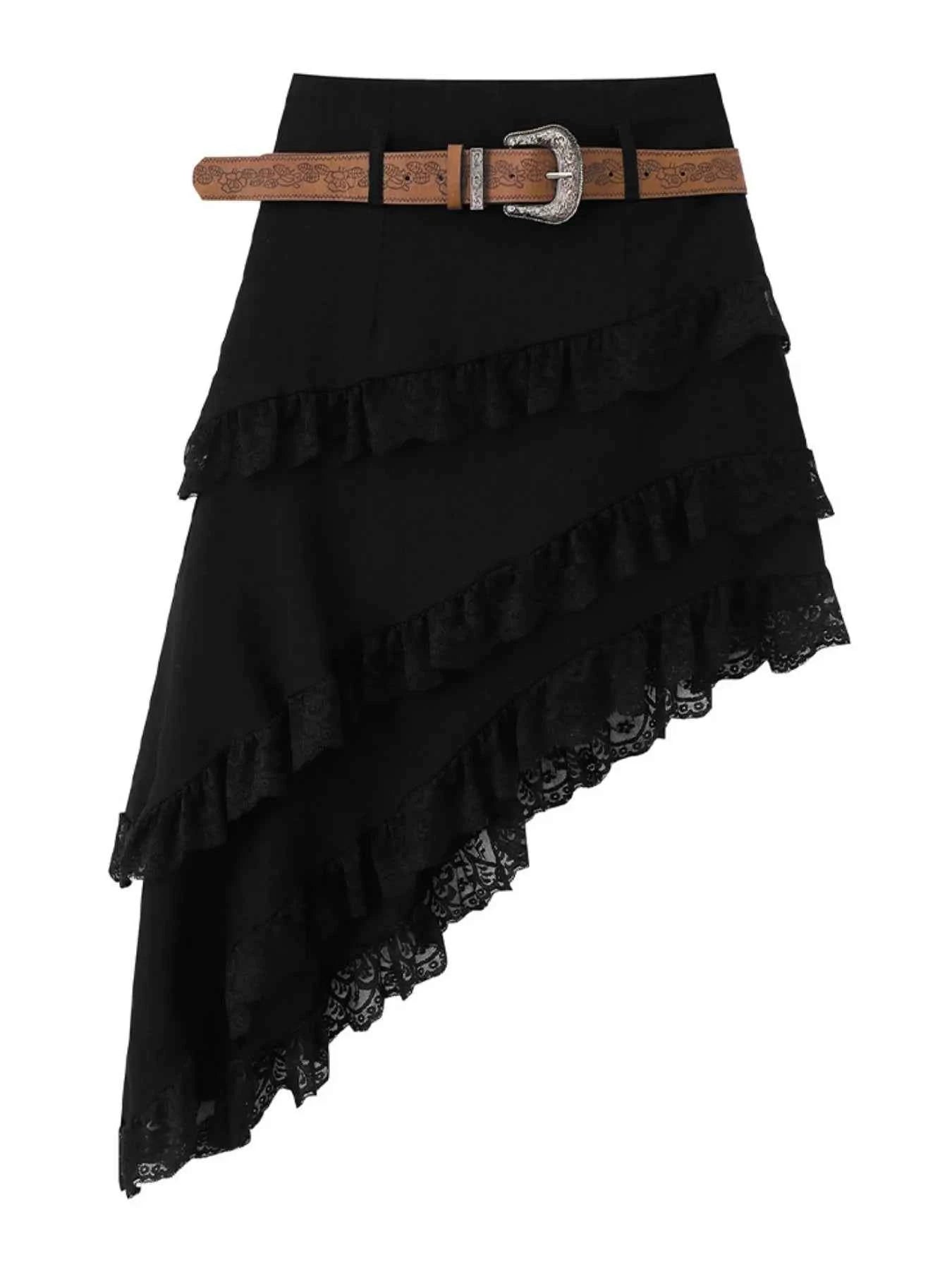 Asymmetrical Lace Ruffle Skirt Black f02de868-6434-4c1b-b0f6-734acf7ea87c-Max-Origin