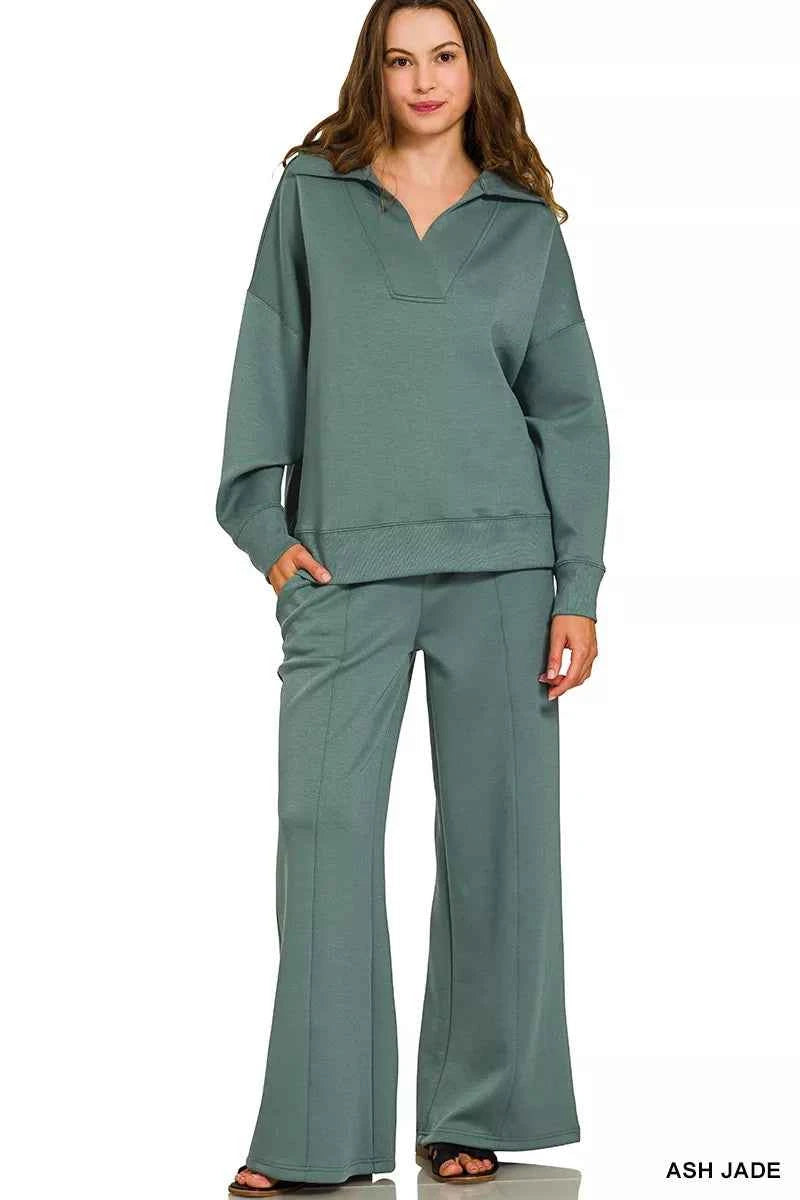 Zenana Scuba Collared Pullover and Pants Set ASH JADE f062cef9ee4643358ee88b319490a643-Max-Origin