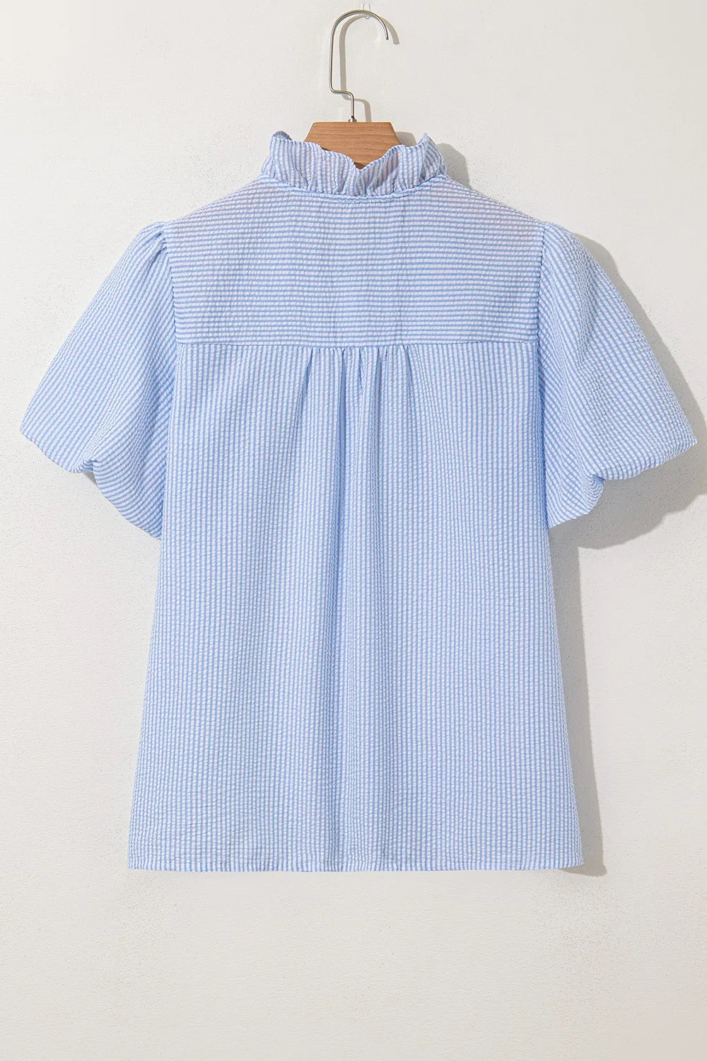 Striped Ruffle Short Bubble Sleeve Shirt