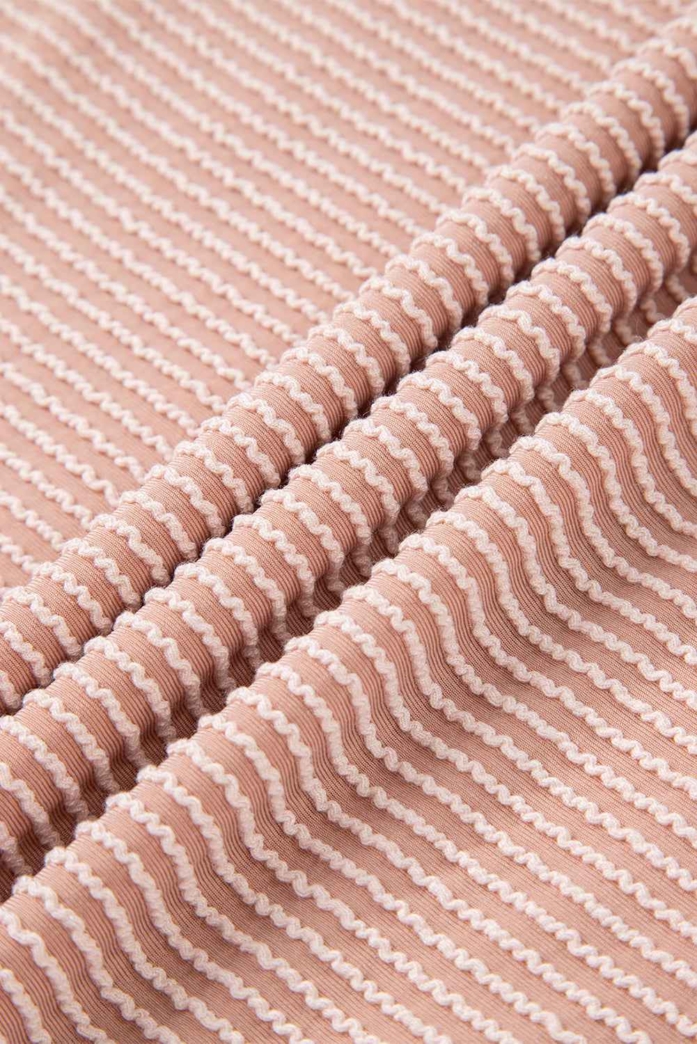 Apricot Pink Horizontal Twist Ribbed Drawstring Cowl Neck Knit Top