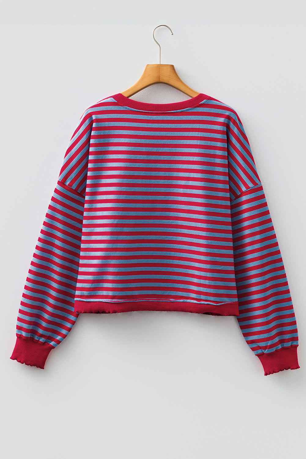 Red Stripe Exposed Seam Contrast Ribbed Trim Oversize Sweatshirt
