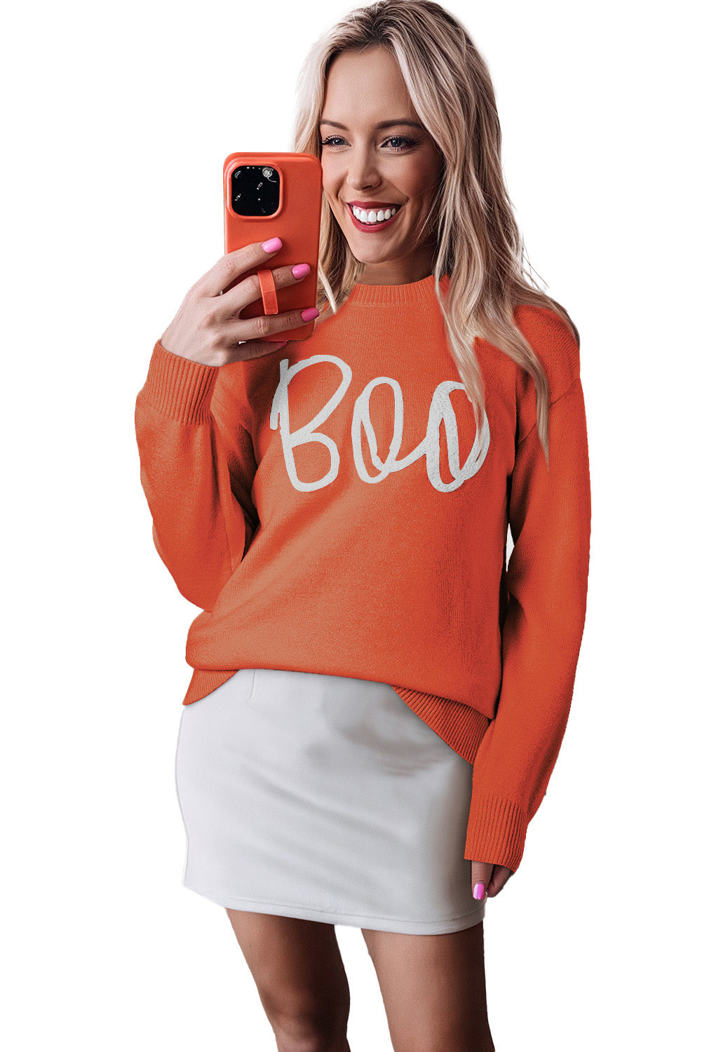 Orange Halloween Boo Drop Shoulder Knit Sweater Orange 50%Viscose+28%Polyester+22%Polyamide f469e6b75ca87995