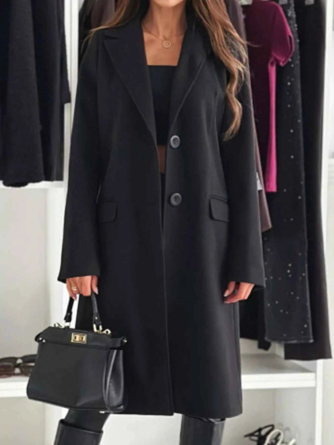 Lapel Collar Long Sleeve Coat Black f46be09c-8dfe-410e-9f7b-b736bb724156-Max-Origin