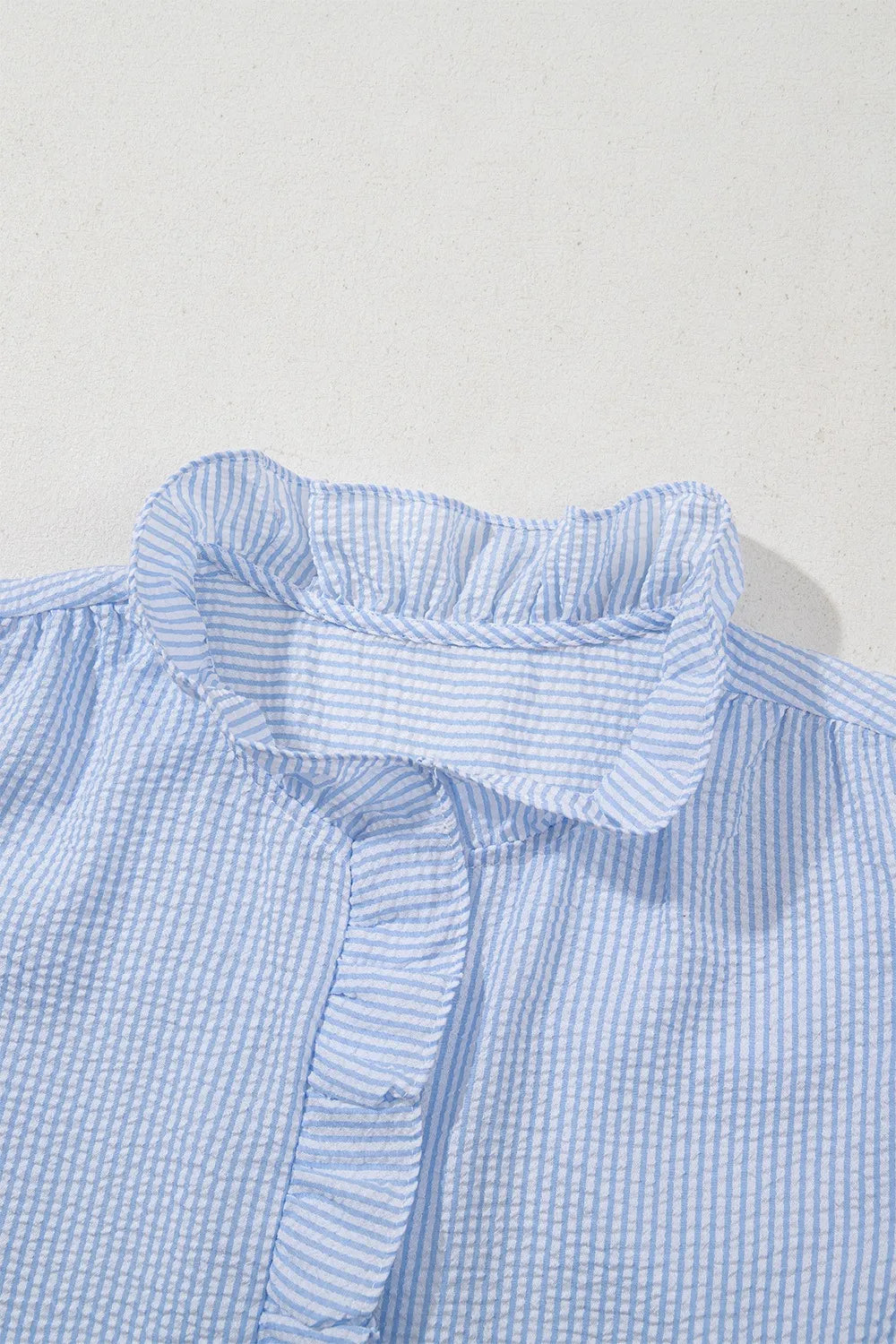 Striped Ruffle Short Bubble Sleeve Shirt