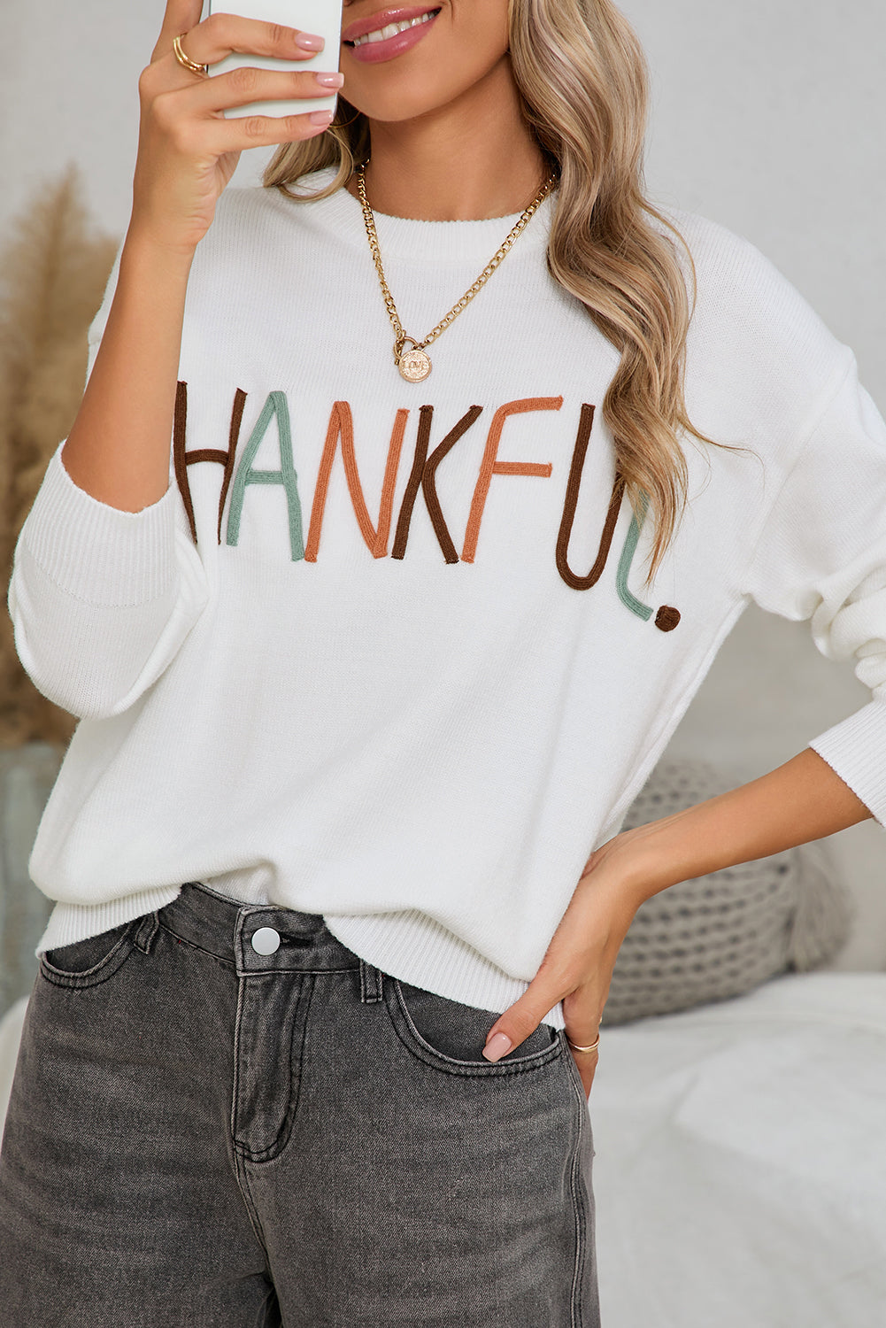 White Thankful Ivory Embroidered Sweater White 50%Viscose+28%Polyester+22%Polyamide f525ccd54313a342