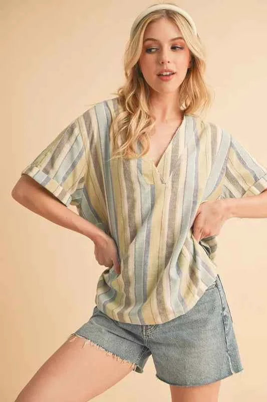 Aemi+Co Side Slit Striped Short Sleeve Blouse f6c1ce413d6d4059855df6722573b284-Max-Origin